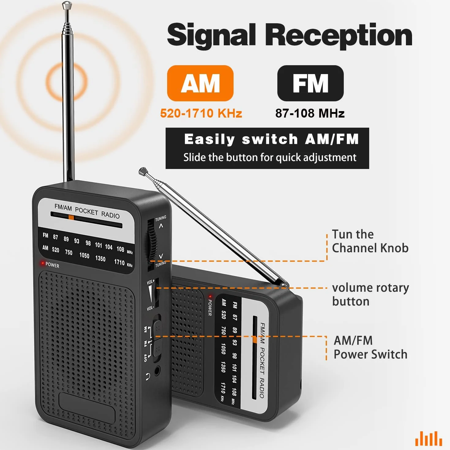 Przenośne Radio FM/AM DSP 360° Teleskopowa Antena 16,5 Cali Głośnik Stereo 3,5mm Awaryjne Czarne