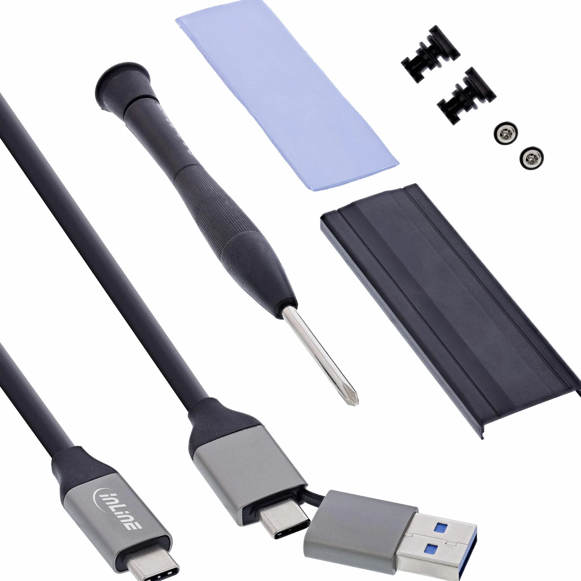 InLine Obudowa USB4 M.2 SSD, USB-C do M.2 NVMe, aluminium, do 40 Gb/s, kompatybilny z Thunderbolt 3/4, w zestawie zestaw akcesoriów, 00031J