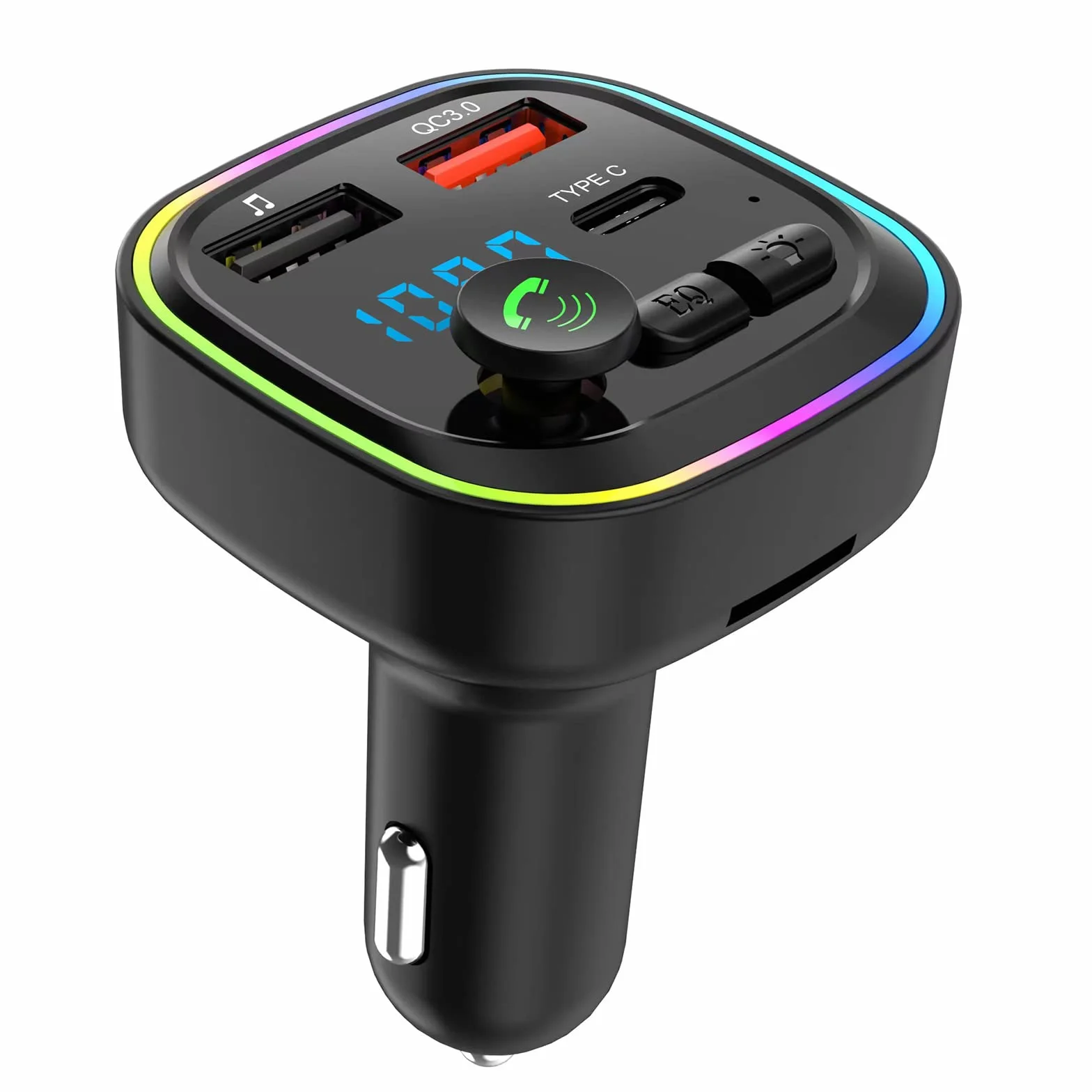 Nadajnik FM, adapter samochodowy Bluetooth, odtwarzacz muzyczny MP3,2 porty USB 5V/3A, szybka ładowarka samochodowa PD 20 W QC3.0 + typ C, połączenie głośnomówiące, obsługa karty TF/USB