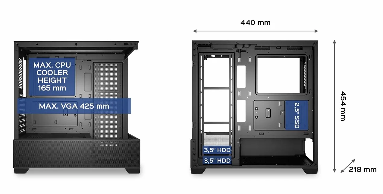 UNYKAch Obudowa ATX REVELAT Black z pojemnością na karty graficzne do 425 mm i chłodzenie cieczą do 360 mm