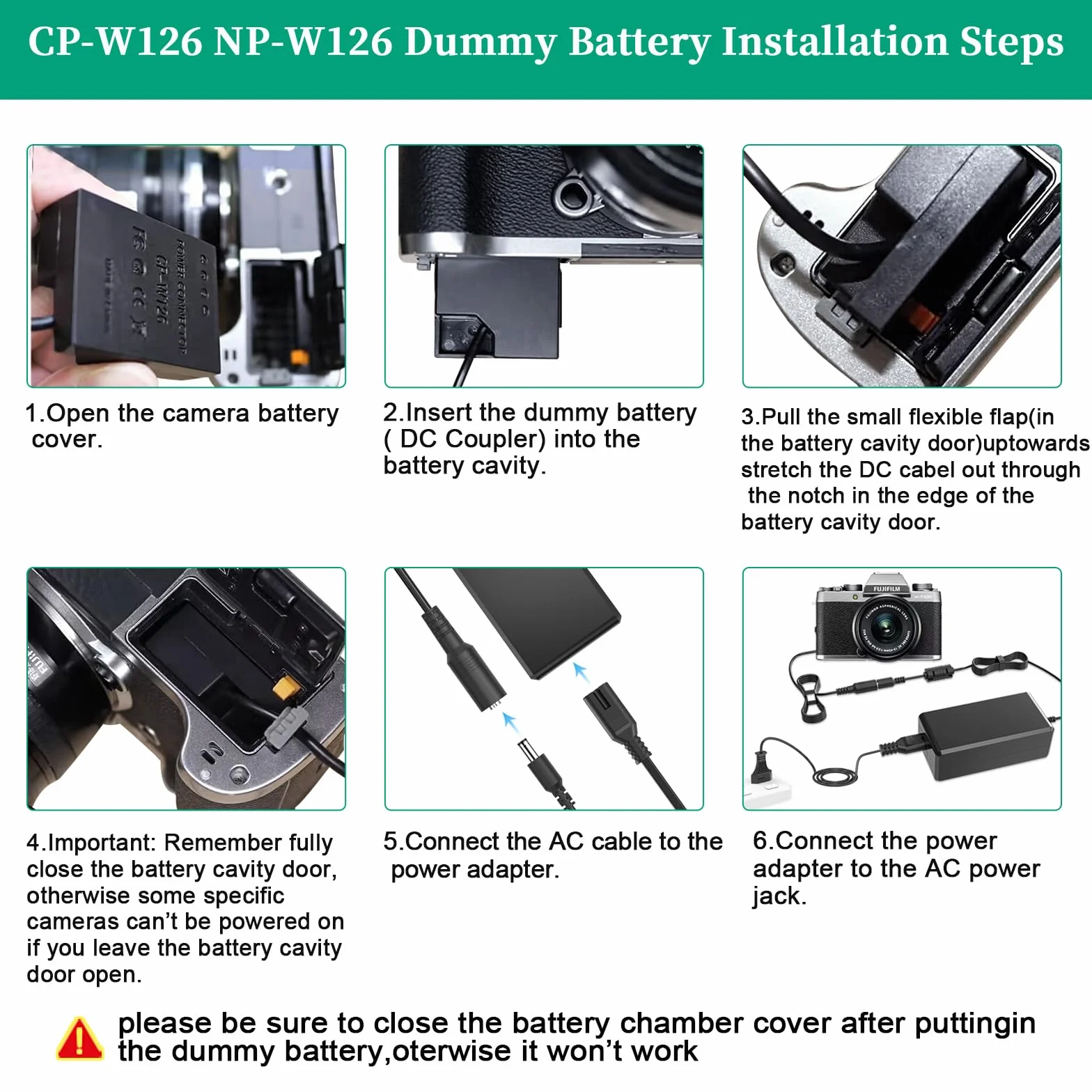 CP-W126 zasilacz do aparatu DC łącznik zestaw do Fujifilm Fuji X-A1 X-Pro1 X-E3 X-T1 X-T20 aparatów cyfrowych (NP-W126 Dummy wymiana baterii)