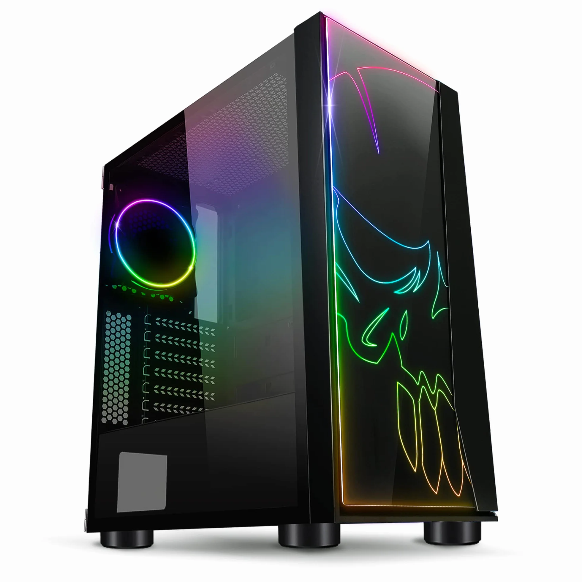 SPIRIT OF GAMER - RGB Ghost One PC PC - Przód i ściana ze szkła hartowanego - 60 trybów podświetlenia - 2 boczne wentylatory 120 mm w zestawie - Kompatybilny z Aura/MSI Mystic/ASROCK
