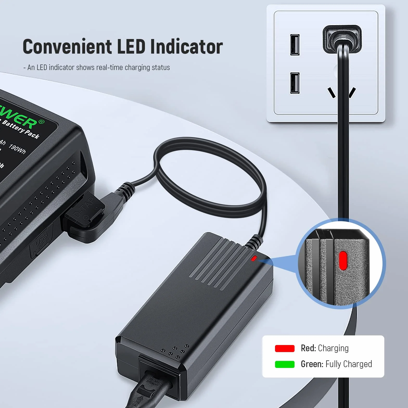 NEEWER D-Tap ładowarka do akumulatorów z kablem D-Tap o długości 1 m do V-Mount/V-Lock/Gold Mount, kompatybilna z NEEWER BP-95W BP-190WS BP-150WS BP-V47 BP-V95 Sony BP-U65 BP-U68 itd. [wyjście: 16,8 V