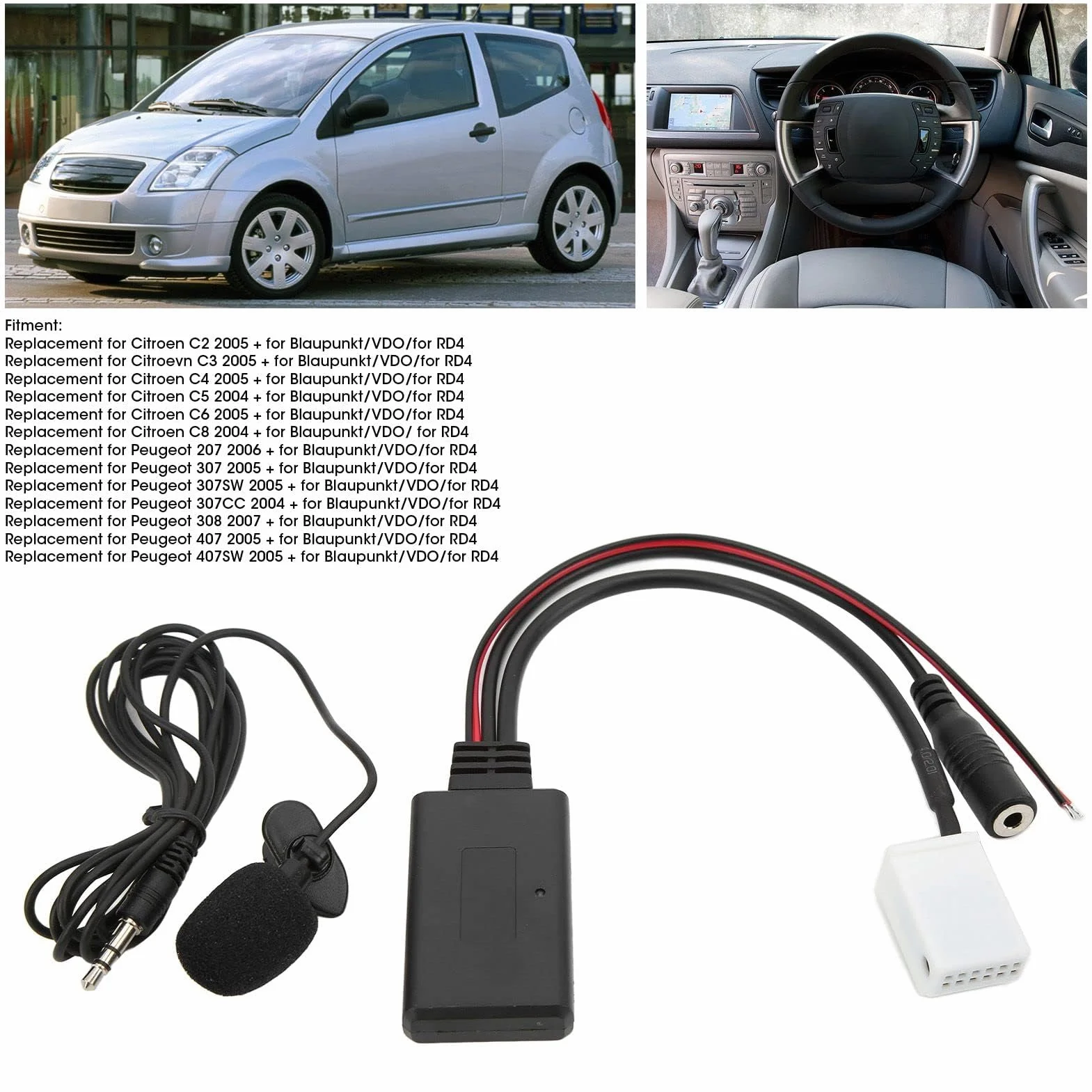 12-pinowy adapter do radia samochodowego RD4 Bluetooth z kablem audio Aux do Citroena C2 C3 C4