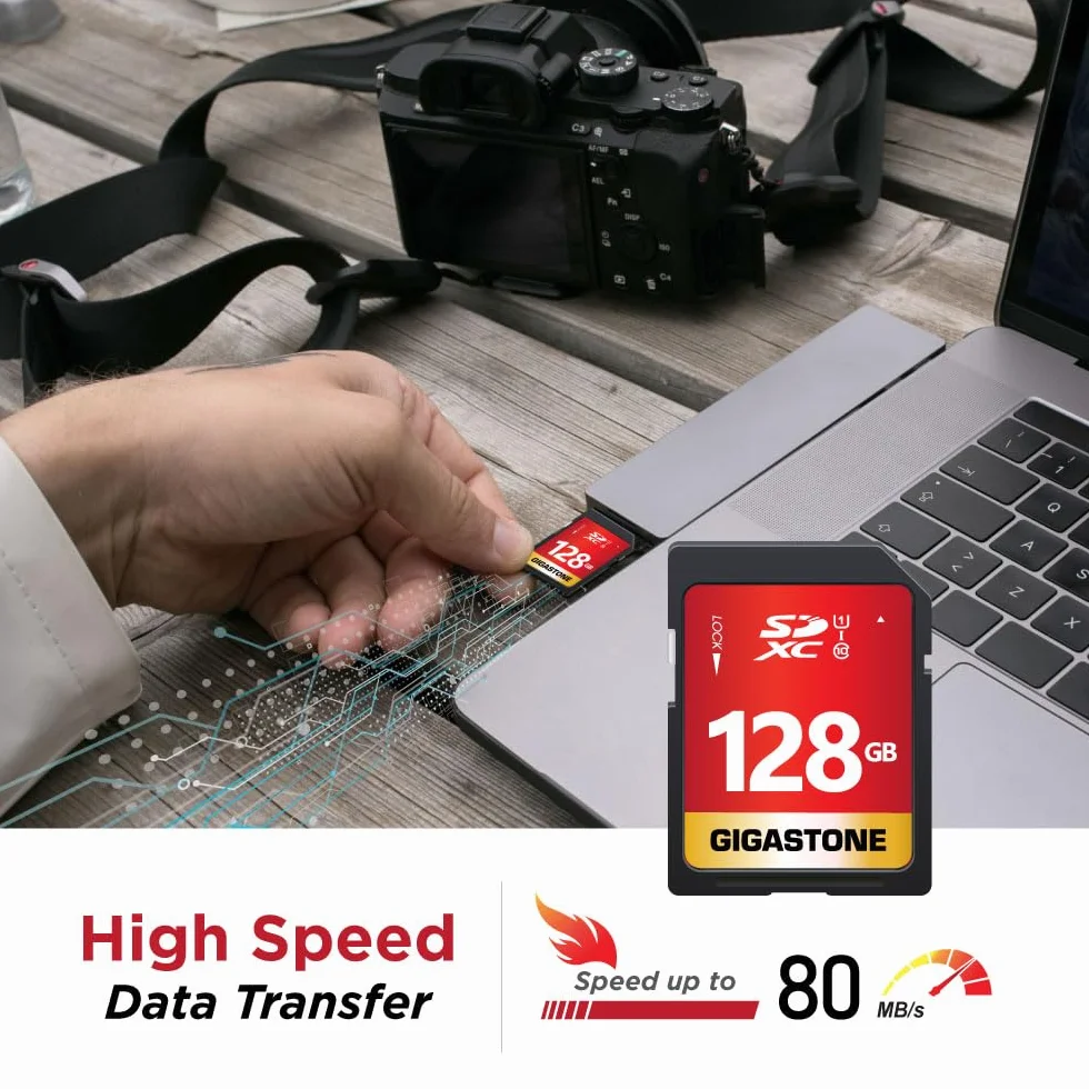[GIGASTONE] 128 GB karta SD UHS-I U1 klasa 10 SDXC karta pamięci High Speed Full HD Video Canon Nikon Sony Panasonic aparat cyfrowy, pełnowymiarowa karta SD