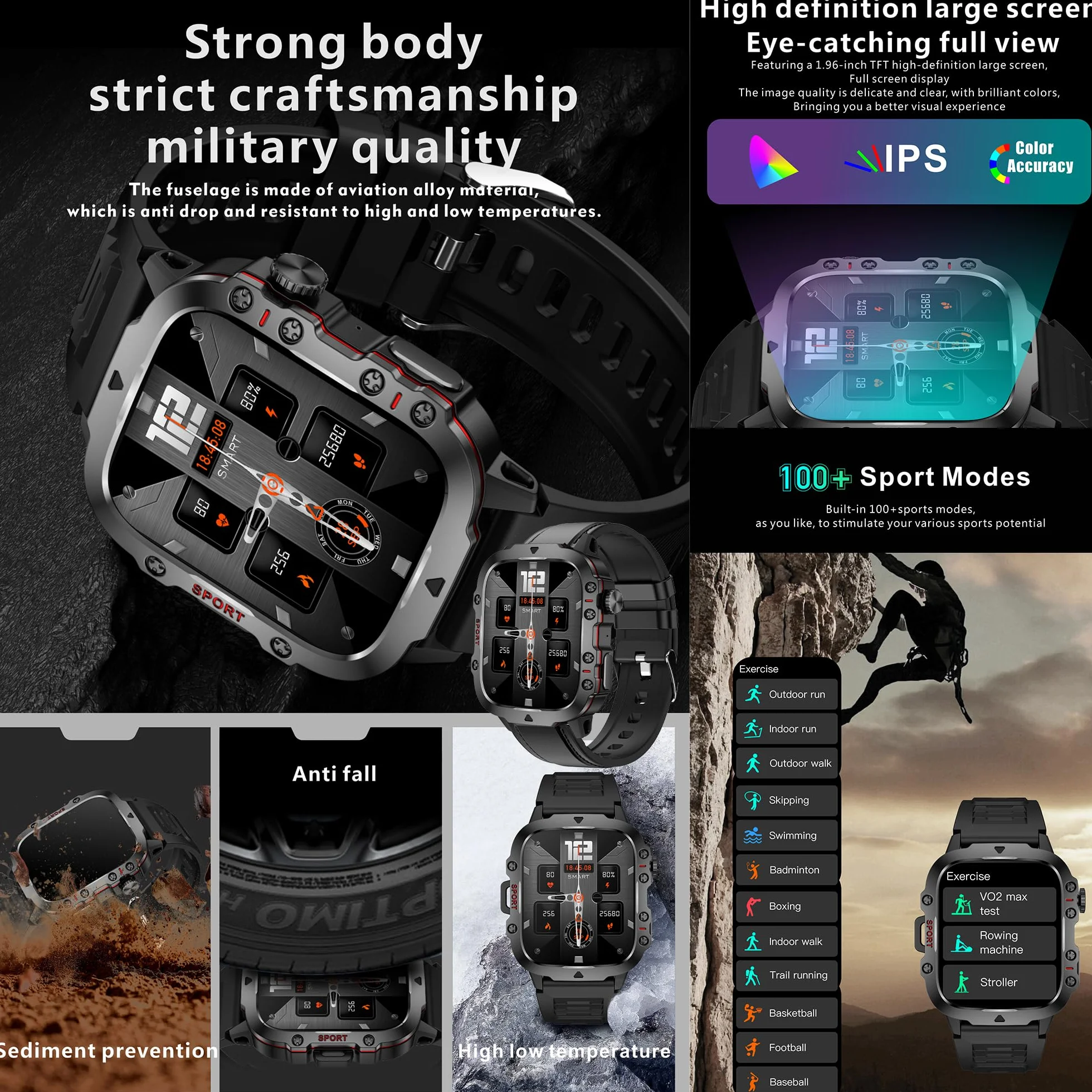 Smartwatch męski z funkcją telefonu, 5 ATM, wodoszczelny 1,96" HD zegarek sportowy z Bluetooth i połączeniami telefonicznymi, monitor tętna, monitorem snu, krokomierzem