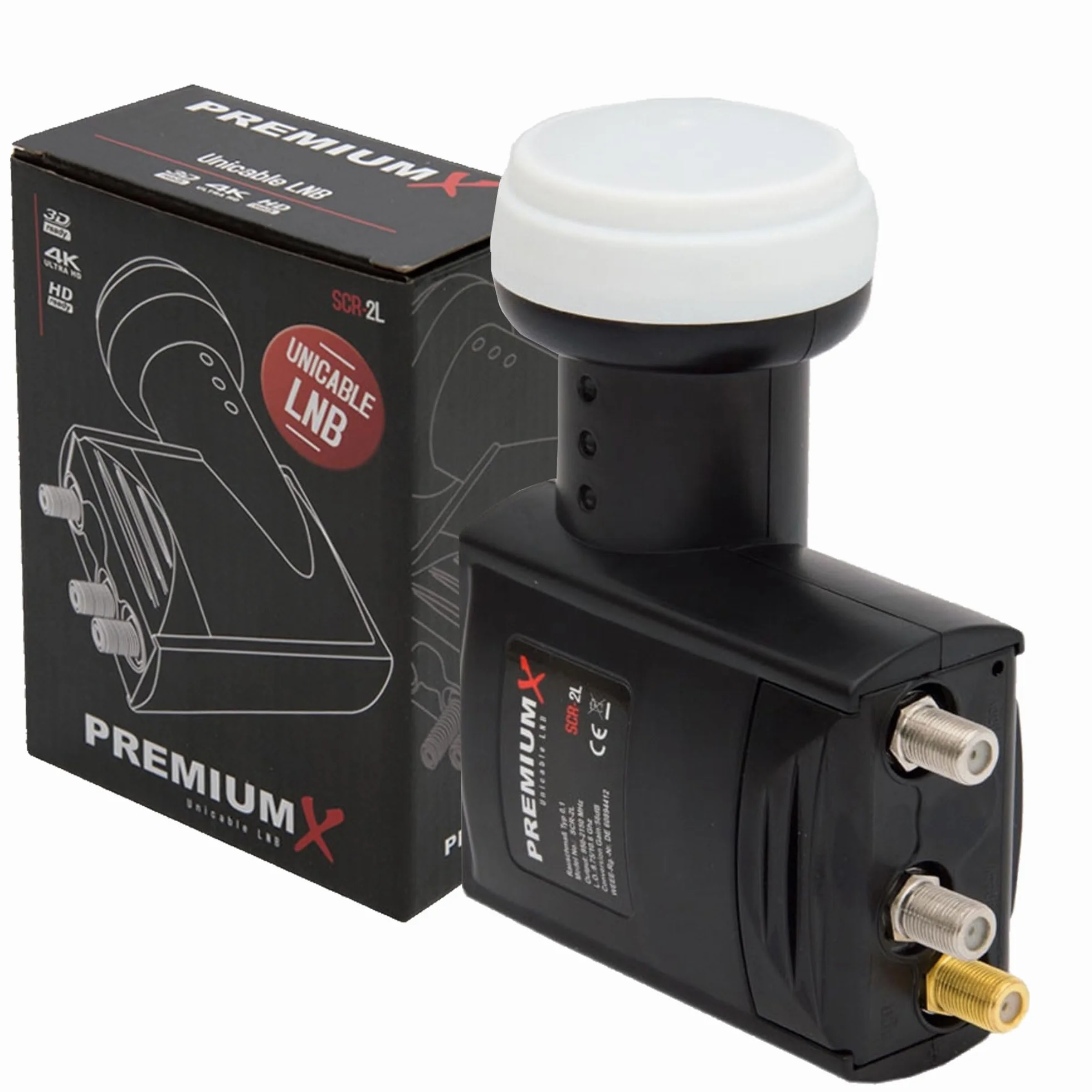 Premium X Unicable LNB - 4 kable uniwersalne + 2 Legacy - 4K Full HD - z ochroną przed warunkami atmosferycznymi do anteny satelitarnej - system jednokablowy cyfrowy odbiornik TV - czarny