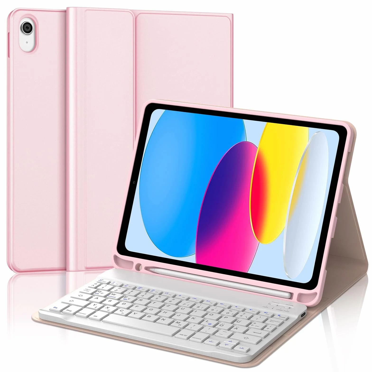 SENGBIRCH Etui do iPad 10. generacji 2022/11. Gen A16 2025 - QWERTZ niemiecka klawiatura z otworem na długopis, bezprzewodowa zdejmowana folia