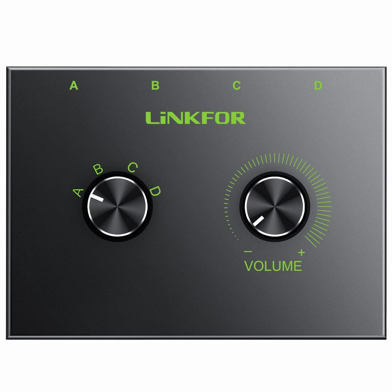 LiNKFOR 4-portowy przełącznik audio stereo 3,5 mm z regulacją głośności, dwukierunkowy przełącznik 1 w 4 wyjścia lub 4 w 1 wyjście AUX do słuchawek, głośników, komputera, laptopa, smartfona - nie