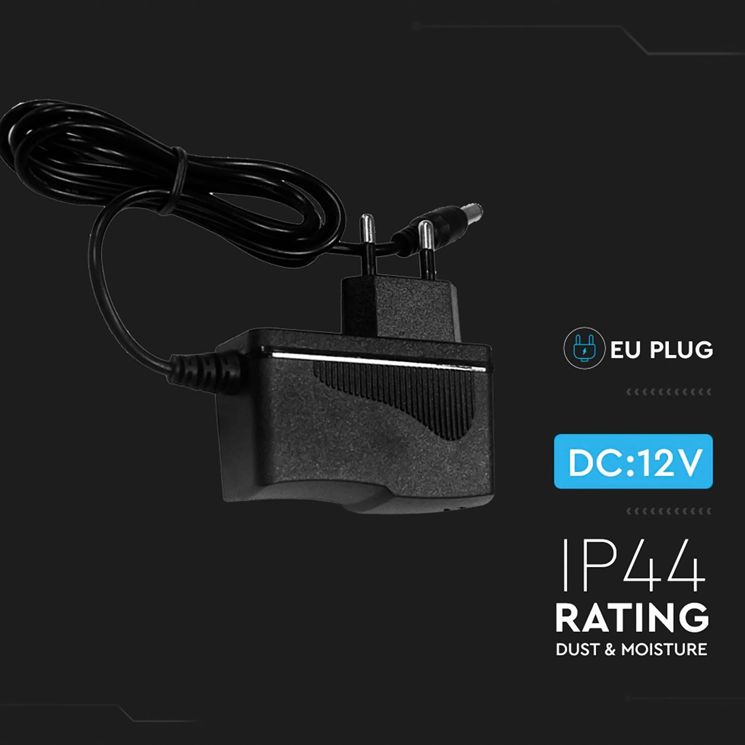 V-TAC Zasilacz 12 V 18 W, 1,5 A do kamer, taśmy LED, modem - transformator Plug&Play z wtyczką domową do ekranów i urządzeń elektronicznych - Wejście AC 100-240 V 50/60 Hz