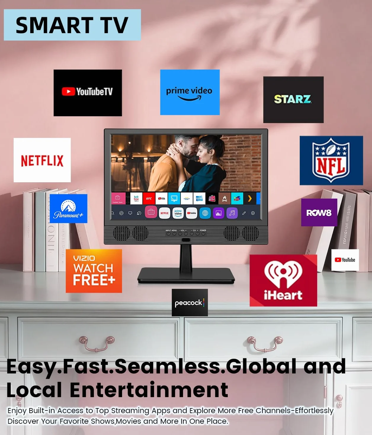 Feihe - Mały 14-calowy inteligentny telewizor, płaski wyświetlacz LED HD z tunerem ATSC/HDMI/USB/AV do kuchni, kampera, kampera, sypialni lub rozrywki w podróży