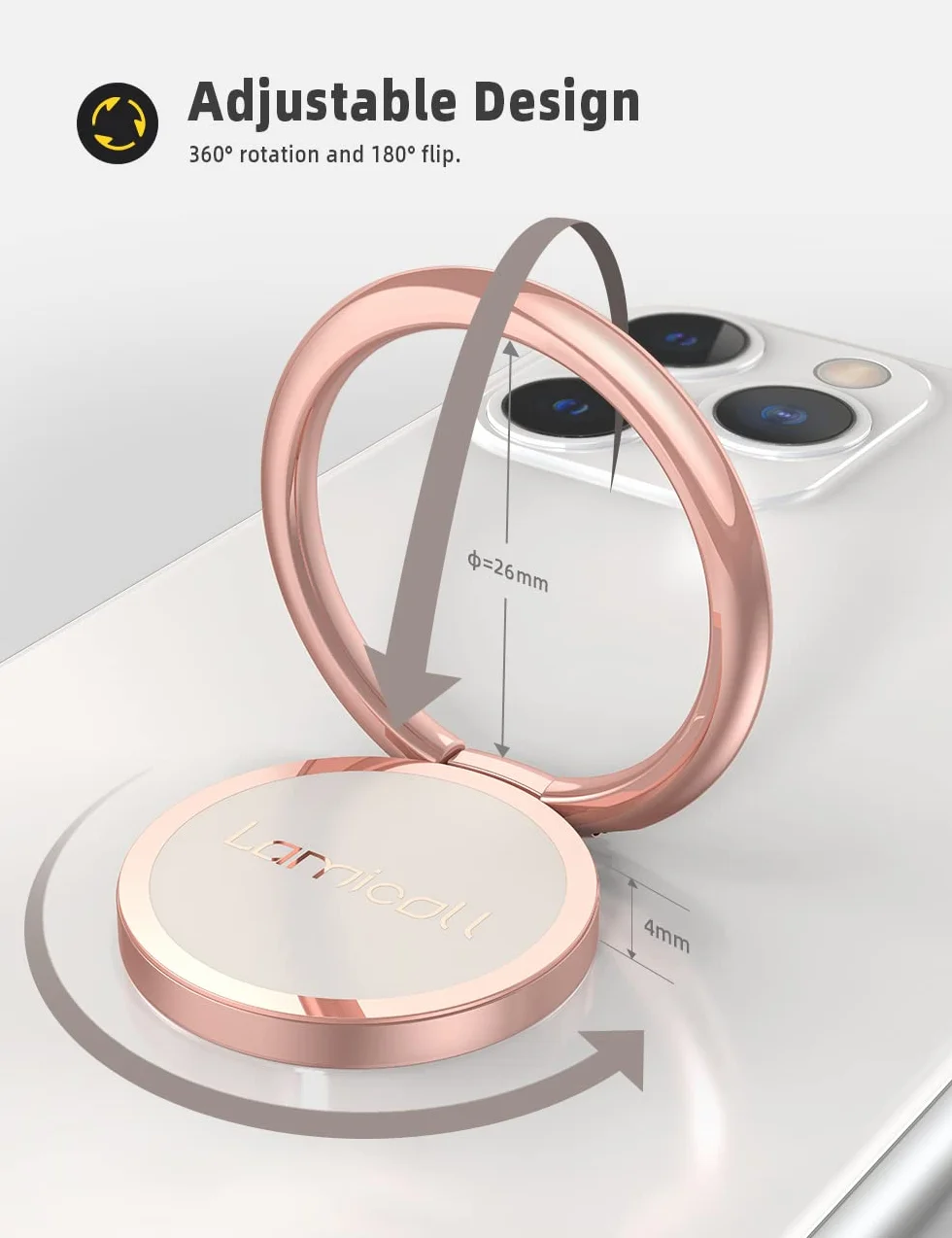 Lamicall uchwyt na telefon, stojak na palec - Uniwersalna regulowana pętla na telefon komórkowy z uchwytem 360 do iPhone 12, 11 Pro Xs Max XR X 8 7 6S Plus, Samsung, Huawei, wszystkie smartfony 4-8"