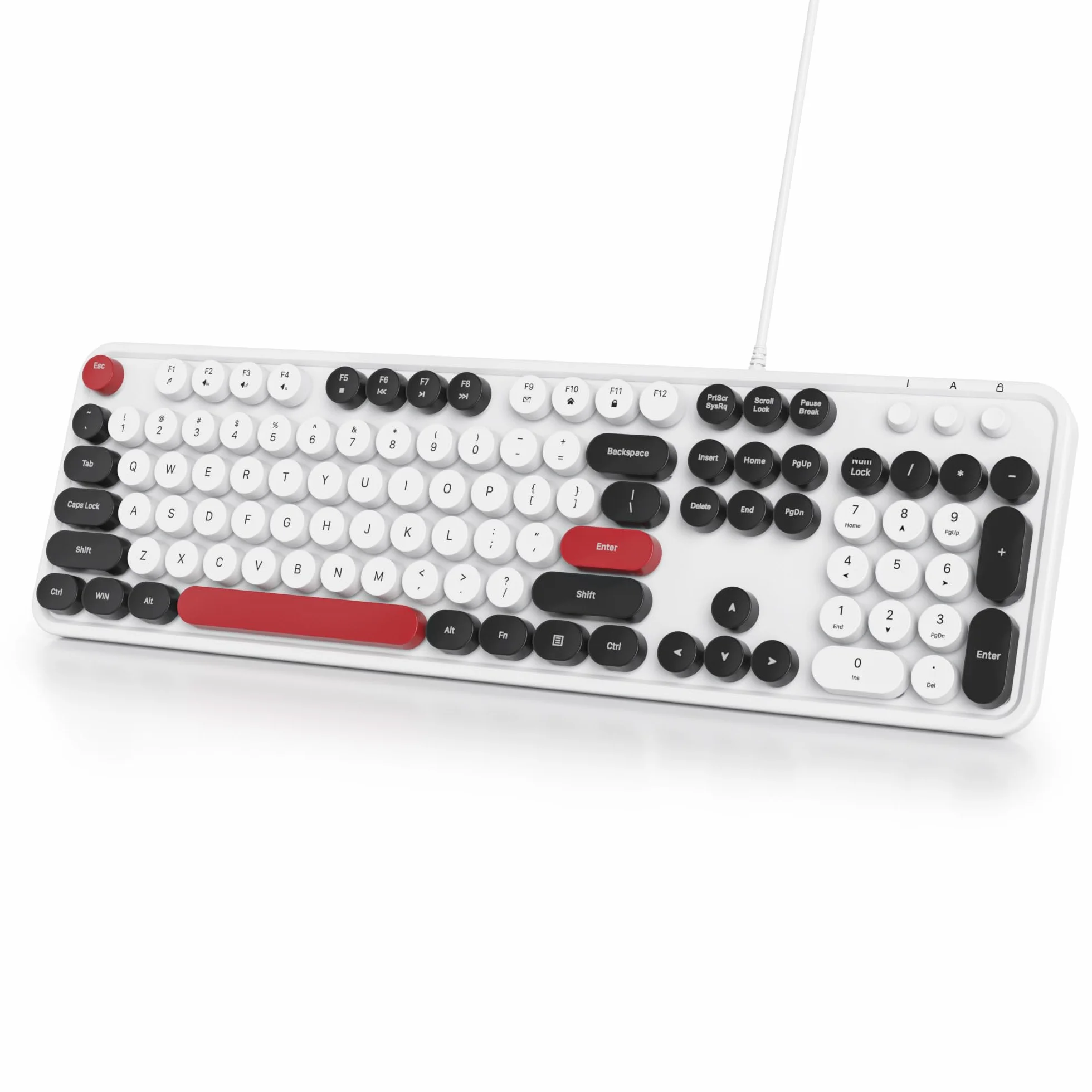 HJZWTS Owpkeenthy przewodowa urocza okrągła klawiatura do pisania w stylu retro, Plug and Play, USB, pełny rozmiar, ze składanymi stojakami do laptopa i komputera biurowego (minimalistyczna biel)