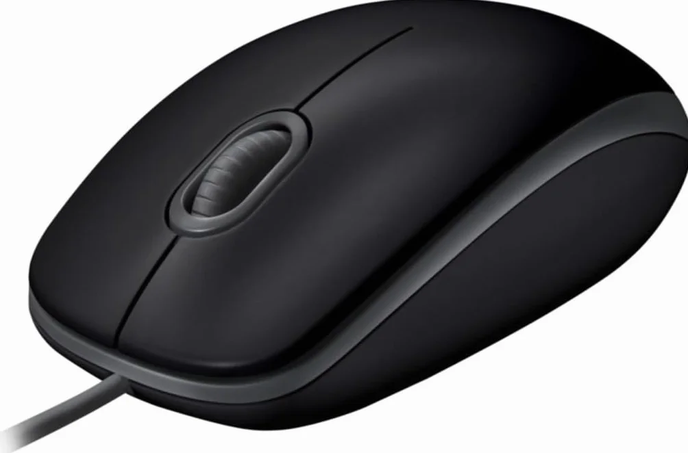 Logitech B110 Przewodowa mysz USB, ciche przyciski, wygodna konstrukcja dla użytkowników pełnowymiarowych, oburęczna, PC/Mac/Laptop - Szary
