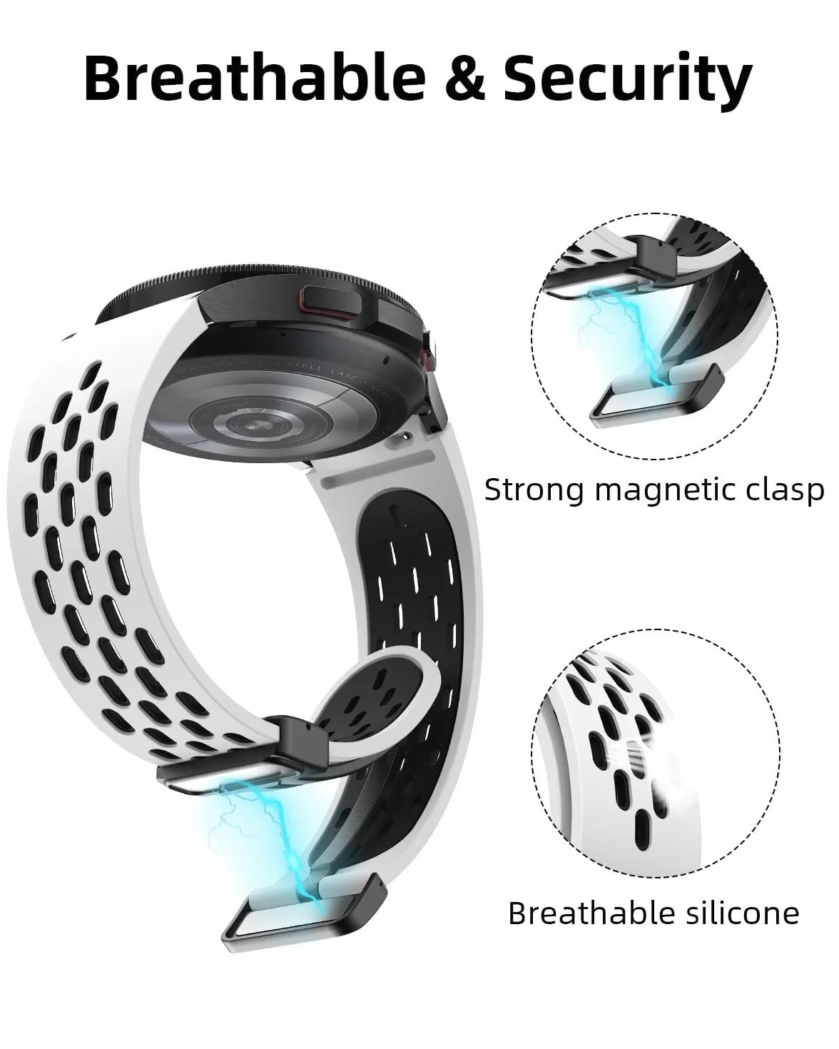 Do Galaxy Watch 6 40 mm 44 mm/Watch 6 Classic 43 mm 47 mm/Watch 5 Pro 45 mm/Watch 4 Classic 42 mm 46 mm/Watch 5/4 40 mm 44 mm, 20 mm oddychające silikonowe paski sportowe