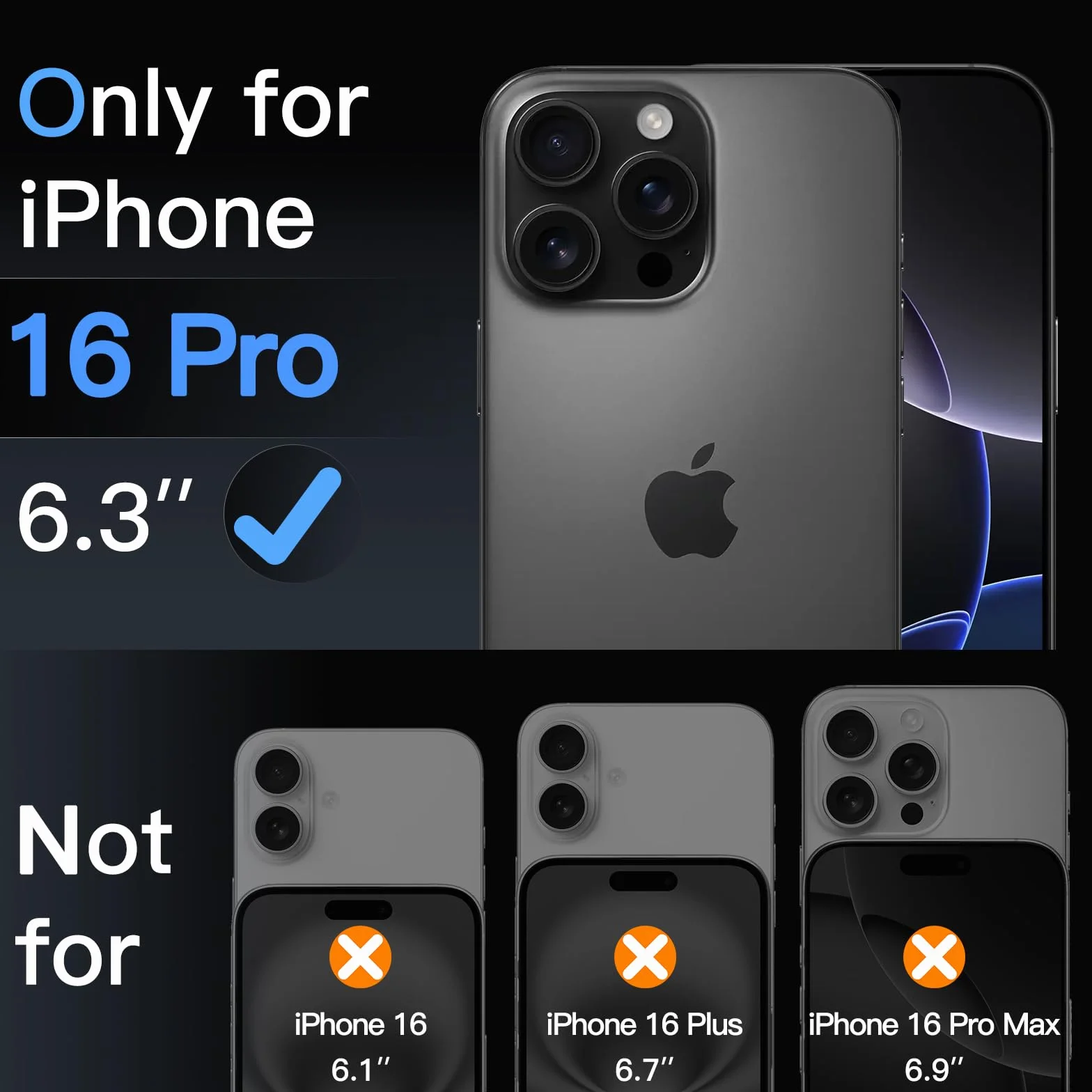 JETech Ochraniacz Ekranu iPhone 16 Pro 6,3 Cala Szkło Hartowane 9H Antyodblaskowa, 2 Sztuki
