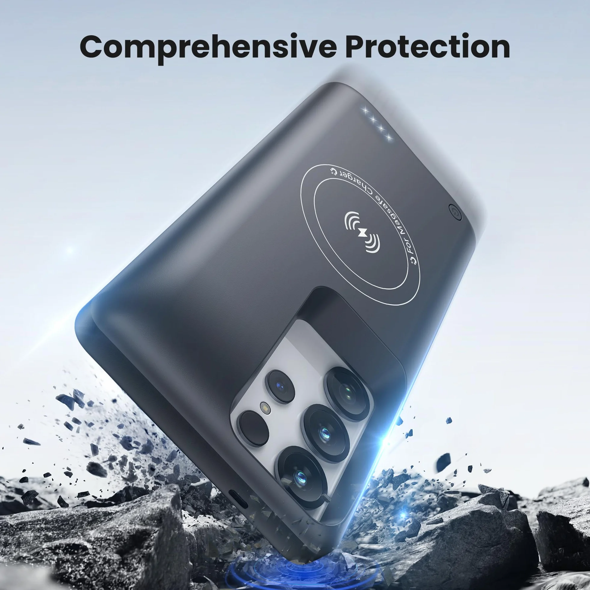 Etui na baterie do Samsung Galaxy S25 Ultra (15000 mAh), szybka ładowarka GaN, przenośna ładowarka Powerbank, bezprzewodowa ładowarka zapasowa z kablem USB-C 20 W (17.5 cm), czarne