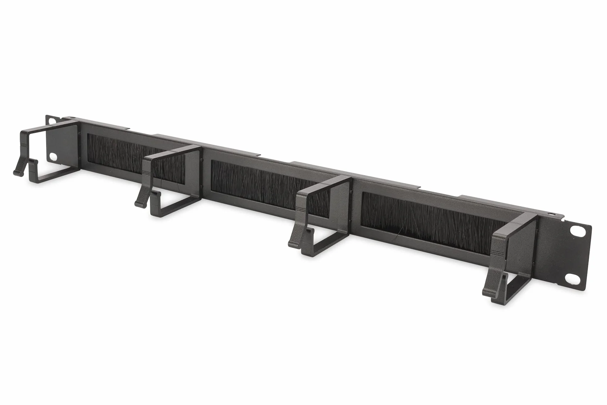 DIGITUS Panel zworek kablowych z przepustem - 1U - 4 wsporniki prowadzące 44 x 60 mm - 19 cali - Do szaf sieciowych i kabli sieciowych - Czarny