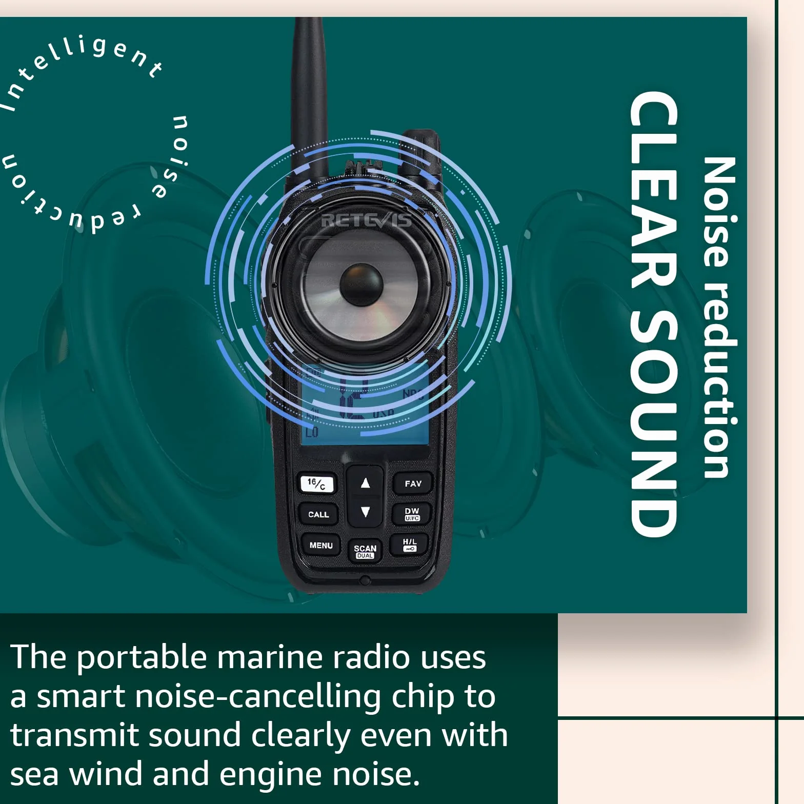 Retevis RM21 Ręczne radio morskie, wodoodporne walkie-talkie IP67, inteligentna redukcja szumów AI, 88 kanałów wysyłanych na ląd Dwukierunkowe radio dla straży przybrzeżnej(czarny, 1 opakowanie)