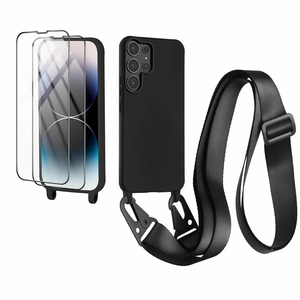 CaseLover Etui ze sznurkiem do Samsung Galaxy S26 Ultra, etui na telefon komórkowy z silikonową liną z 2 sztukami ochraniaczy ekranu z regulowanym łańcuszkiem na telefon, czarne
