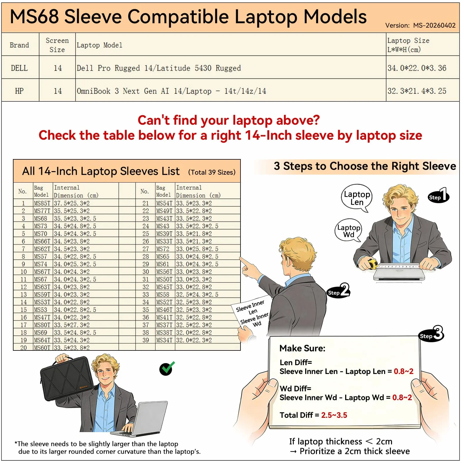 Smatree MS68 Twarda osłona 14 cali Etui na laptopa pasujące do HP OmniBook 3 Next Gen AI 14, HP Laptop 14t/14z/14, dla DELL Pro Rugged 14/Latitude 5430 Rugged
