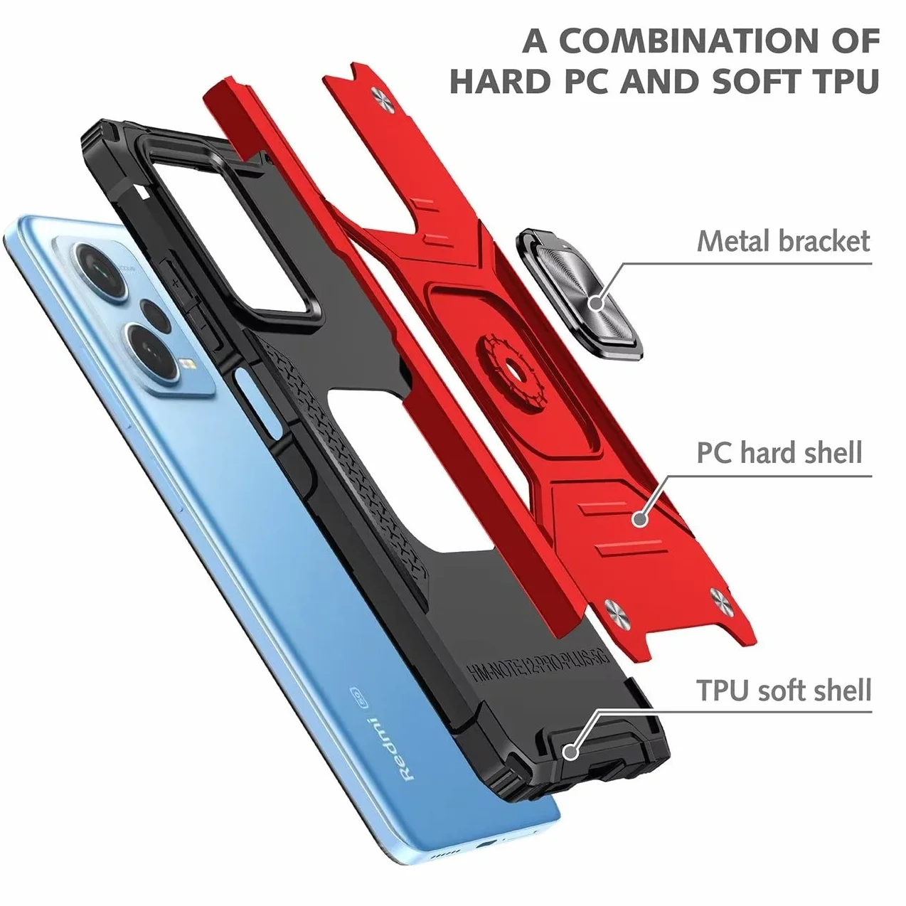 Etui do Xiaomi Redmi Note 12 4G (6,67"), szkło hartowane [2 sztuki] ochronna silikonowa TPU odporna na wstrząsy twarda pancerna obudowa Tough Armor - czerwona