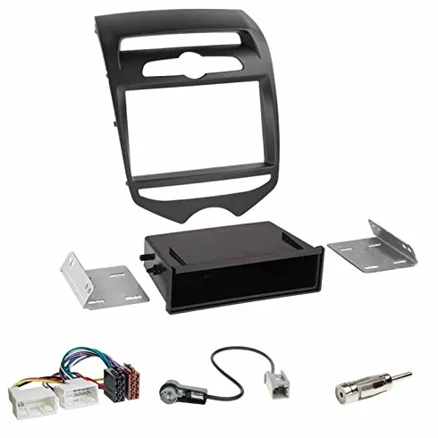 Zestaw do montażu: radio samochodowe podwójne DIN 2-DIN 2 DIN ramka radiowa uchwyt z półką czarna matowa + kabel przyłączeniowy ISO adapter do radia + adapter antenowy do Hyundai ix20 (JC) od 11/2010 z ręcznym sterowaniem klimatyzacją