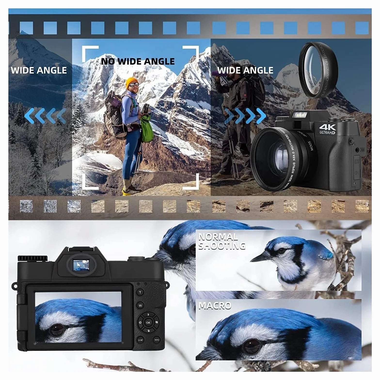 Kamera Cyfrowa 4K Kamera Wideo Kamery 48 MP Do Robienia Zdjęć Kamera Do Vlogowania Kompaktowy Aparat Z Autofokusem Na Ekranie Z Klapką