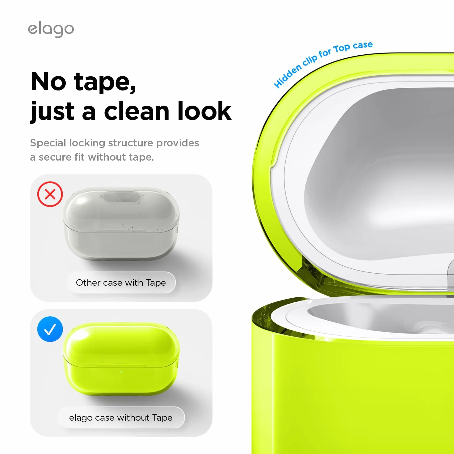 elago Etui Przezroczyste do AirPods Pro 3 | w Zestawie Pasek, Ograniczone Żółknięcie, Odporne na Wstrząsy, Pełna Ochrona, Bezprzewodowe Ładowanie (Neonowy Żółty)