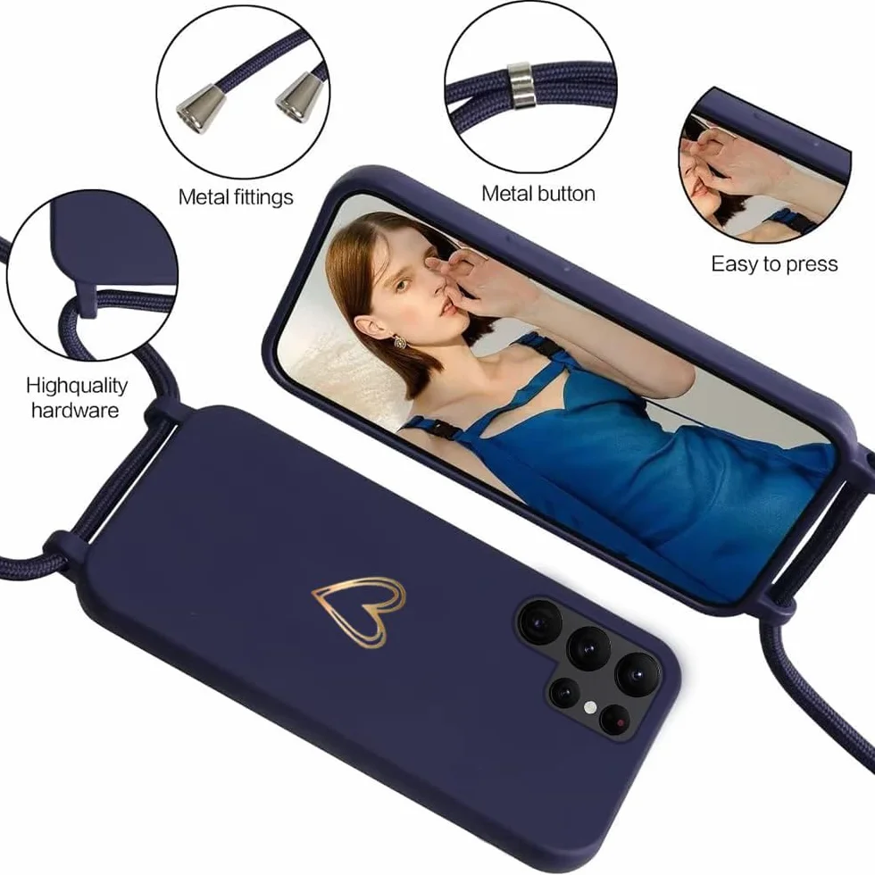 CaseLover Etui ze sznurkiem do Samsung Galaxy S26 Ultra etui na telefon komórkowy z silikonową liną etui w kształcie serca z regulowanym łańcuszkiem na telefon, ciemnoniebieskie