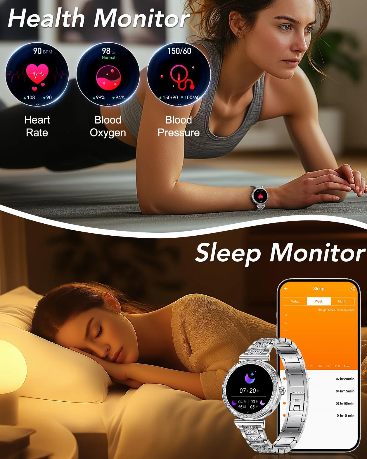 CIVO Smartwatch damski, funkcja telefonu, zegarek na rękę: sportowy tracker fitness, kompatybilny z systemem Android i iOS, pomiar ciśnienia krwi, pulsometr, zegarek fitness, srebrny, wodoszczelny