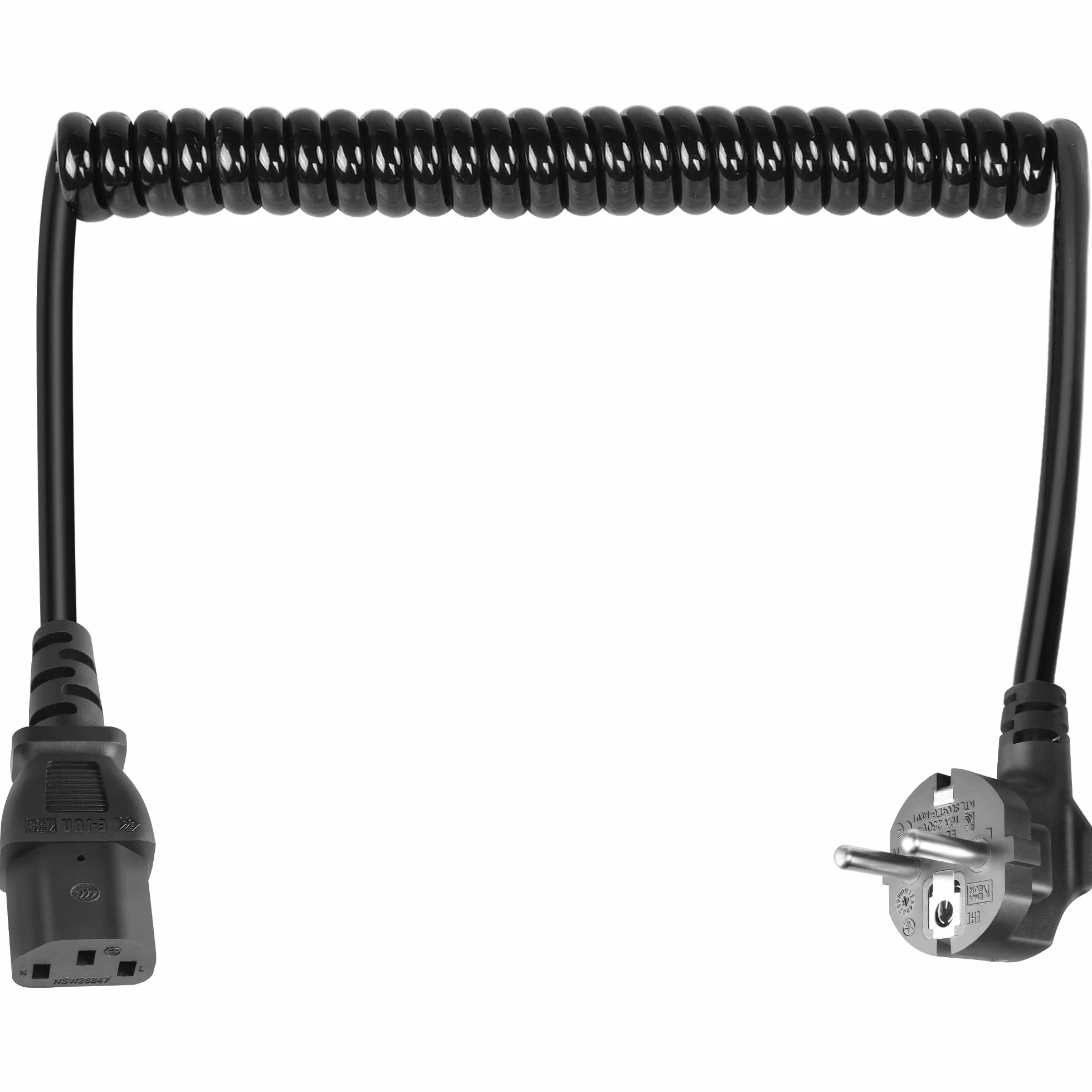 GELRHONR 90° Wygięty kabel zasilający do urządzeń zimnych CEE 7/7 na C13, spiralny kabel zasilający do monitorów, komputerów, drukarzy, skanerów, telewizorów