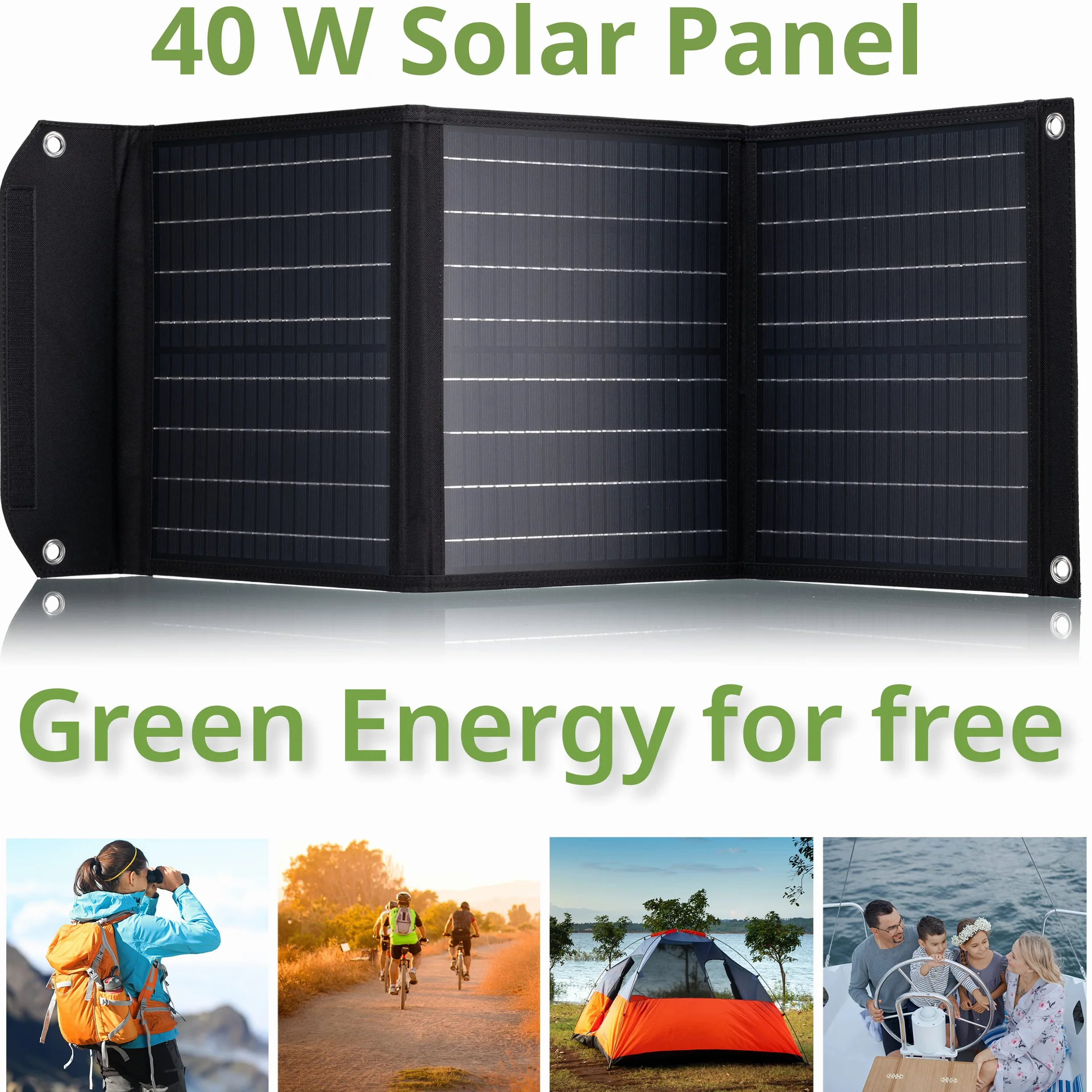 Bresser Ładowarka solarna 40 W z 1 portami DC i 3 portami USB-A wraz z gniazdem USB A z QC3.0 do szybkiego ładowania, panel słoneczny jako ładowarka do smartfonów, powerbanków itp. | 3 porty USB A z QC3.0, wyjście DC 18 V z adapterami, ogniwa monokrystali