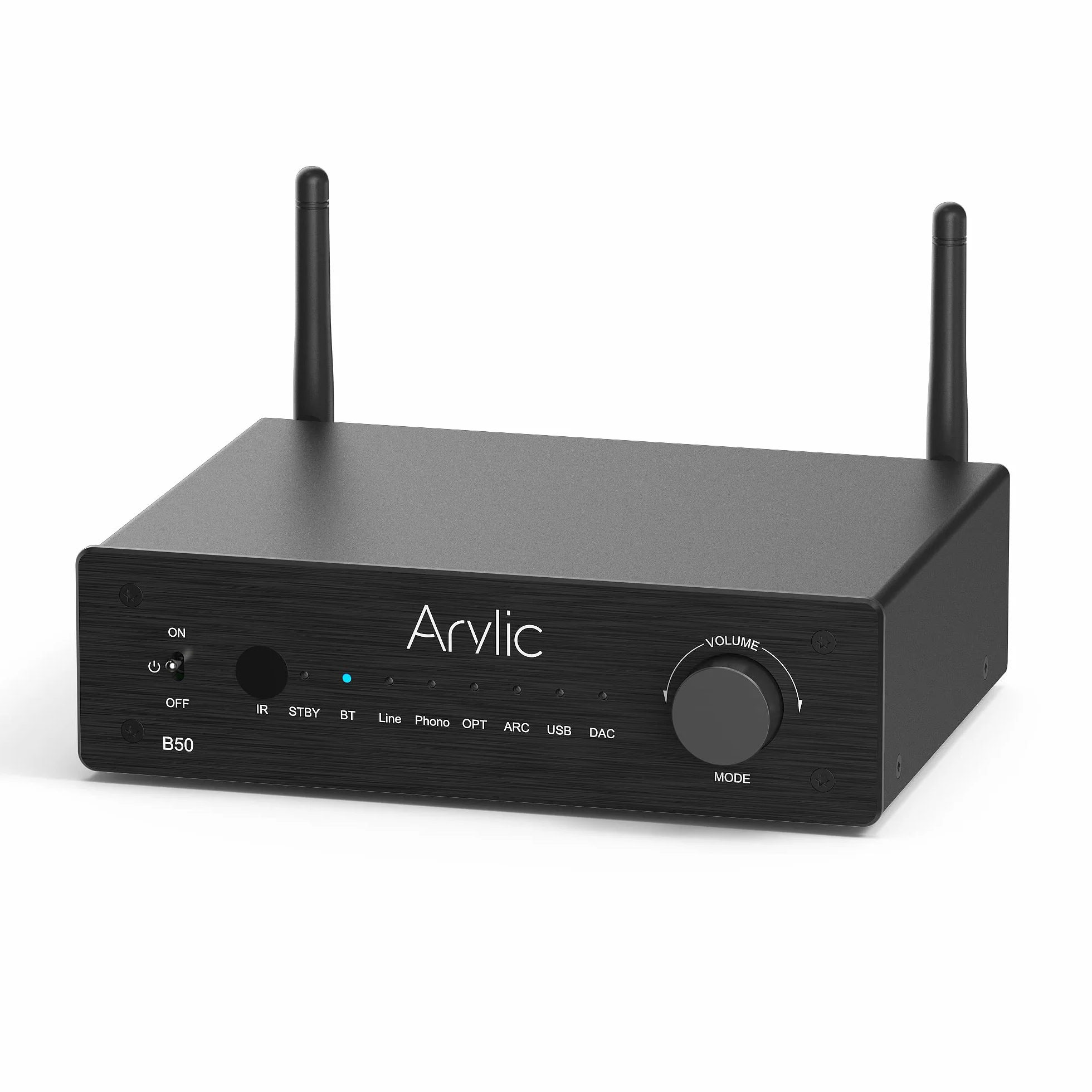 Arylic B50 wzmacniacz z Bluetooth, wzmacniacz stereo, 2-kanałowy 50 W x 2 Home Audio AMP, z HDMI, ARC, Opt, DAC, wejście Phono. Obsługuje transmisję i odbiór muzyki aptX High-Definition.