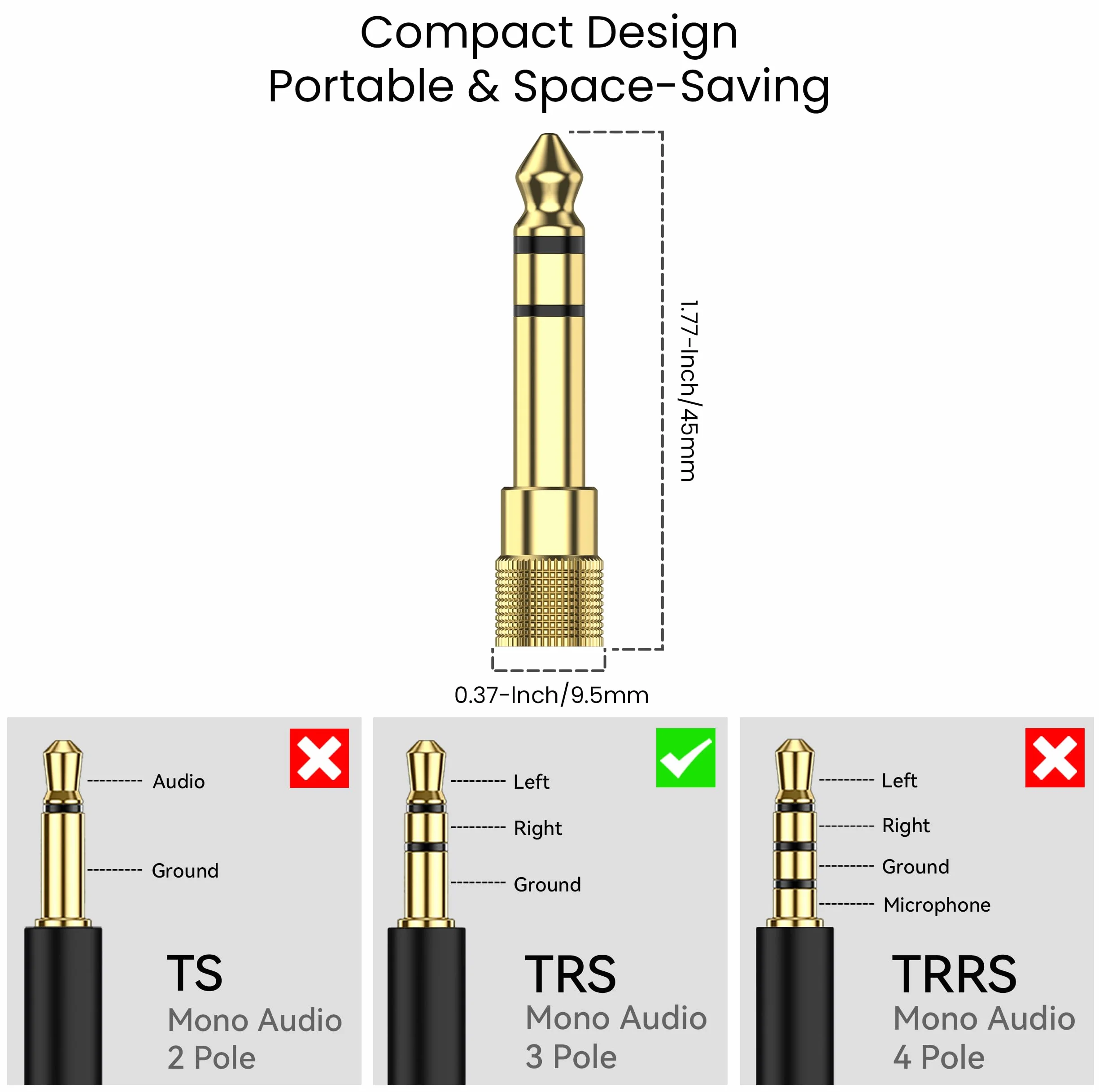 Tobfit 3 x Adapter Jack 6,35 mm Męski na 3,5 mm