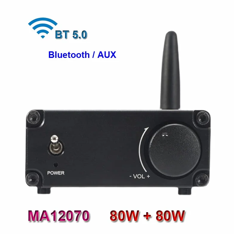 Wzmacniacz Hi-Fi，Wzmacniacz audio 80 W + 80 W Infineon MA12070 Cyfrowy wzmacniacz audio Bluetooth 5.0 HiFi Stereo Klasa D Aux