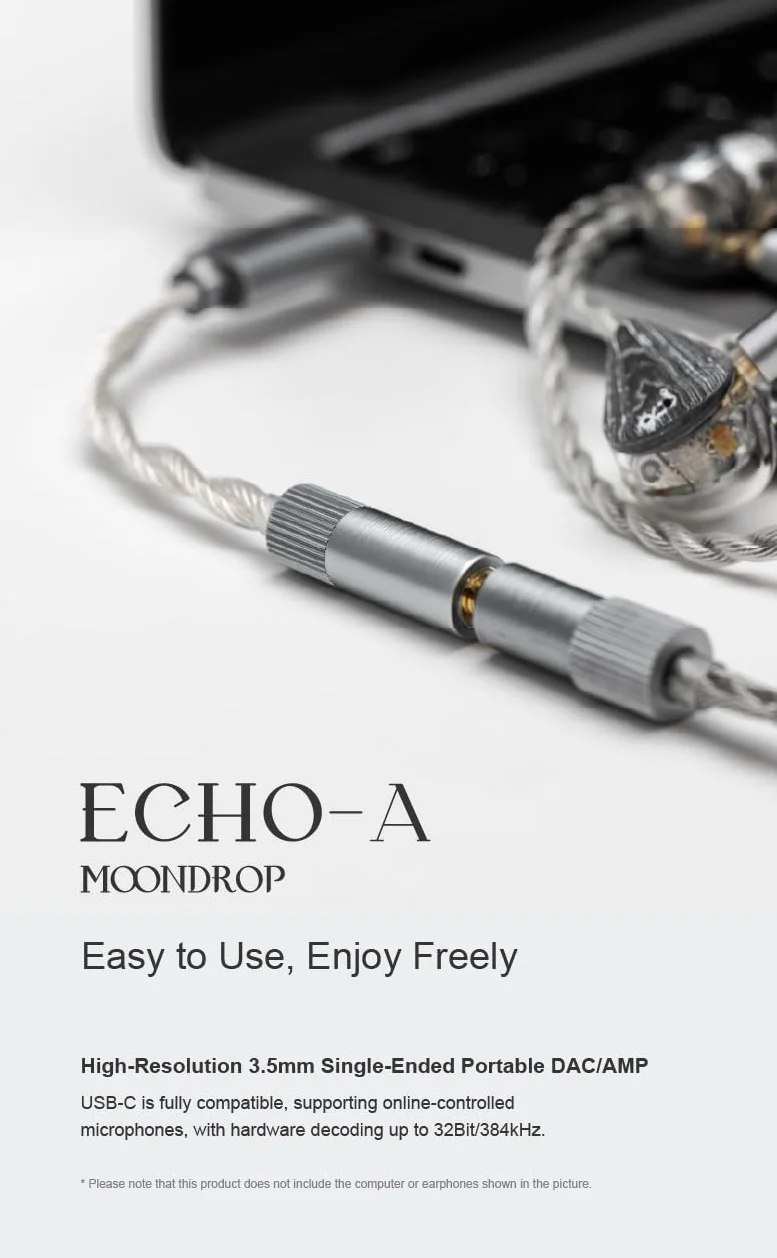 Moondrop Echo-A 32Bit/384kHz Przenośny adapter USB Type-C do słuchawek DAC/AMP z 3,5 mm gniazdem audio