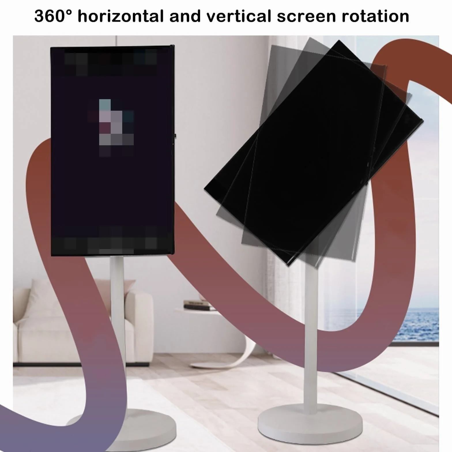 Uchwyt Podłogowy Do Telewizora - Obrotowy Stojak Mobilny 360°, Poziomy I Pionowy Uchwyt Do Telewizora, Uniwersalny Stojak Podłogowy Do Telewizora, Mobilny Wózek Pod Telew,White
