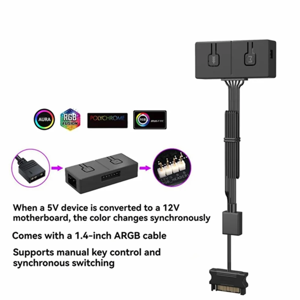 5 V 3-pinowy Argb do 12 V 4-pinowy konwerter RGB 5 V/3 Add-RGB do 12 V/4-pinowy adapter 5 V 3-pinowy kontroler ręczny
