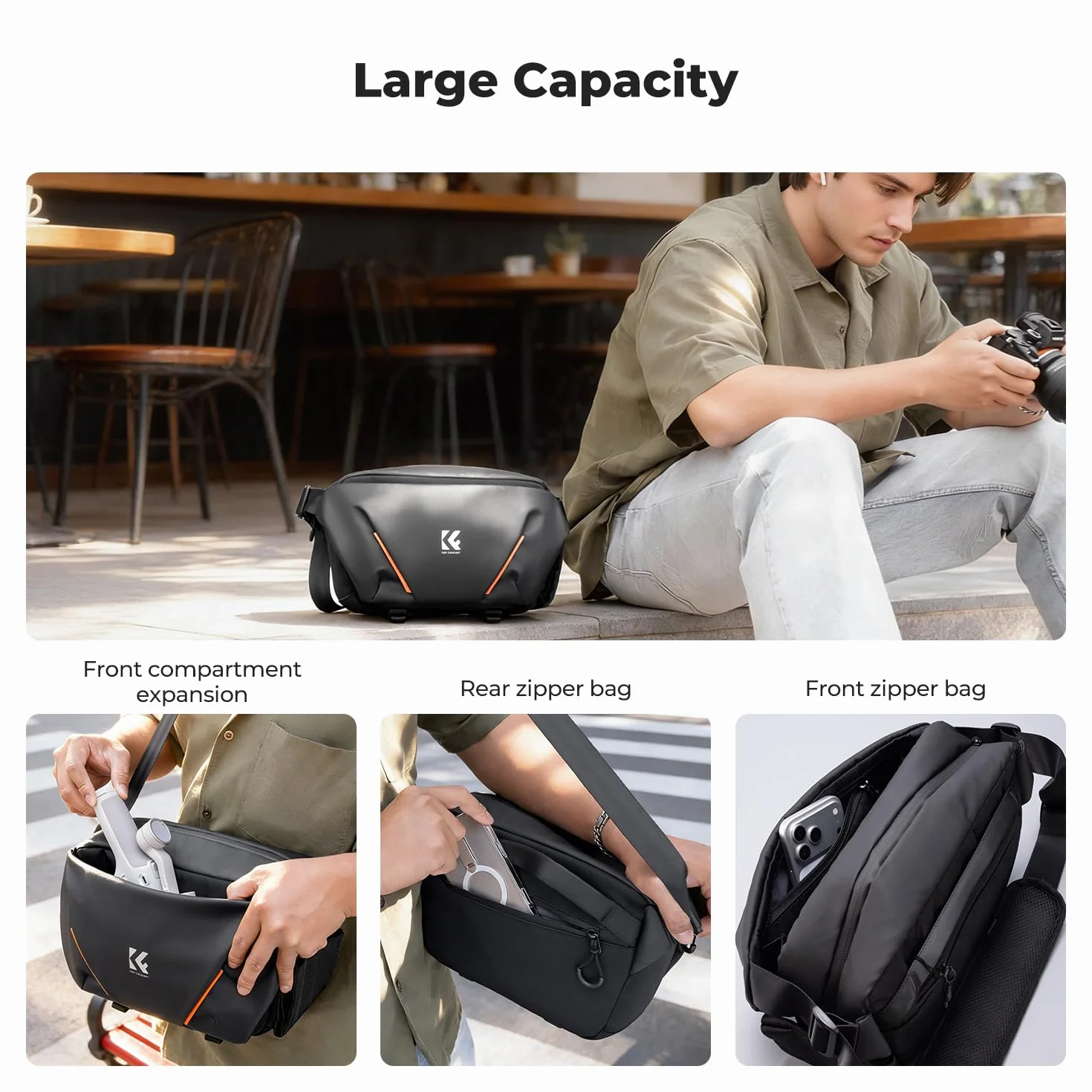 K&F CONCEPT Torba na ramię na aparat, torba na aparat z półotwartą przednią kieszenią. Kompatybilna z aparatami fotograficznymi i obiektywami