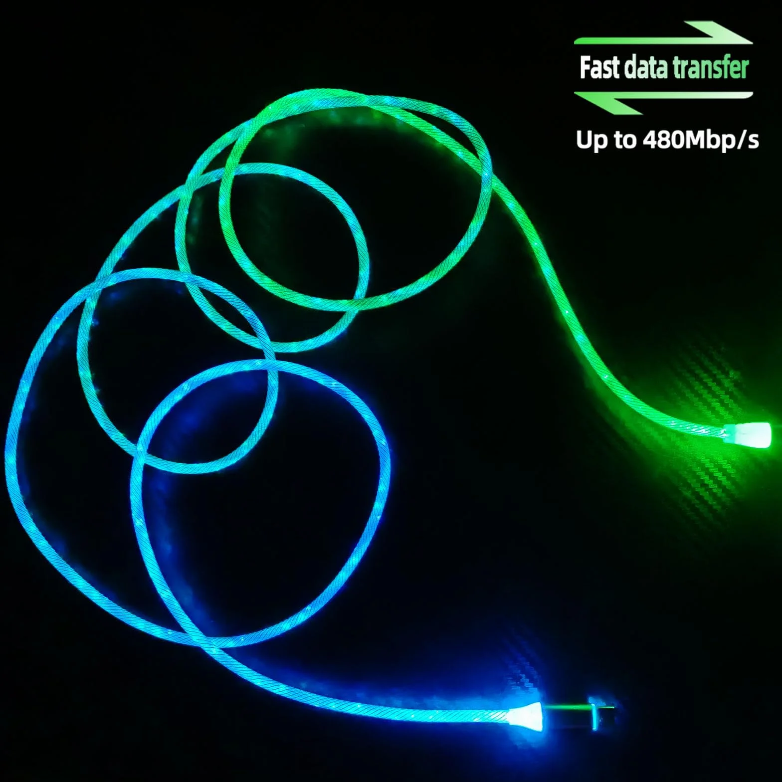 2 m kabel do szybkiego ładowania typu C, podświetlany przewód ładowarki LED, 66 W, 5 A, QC3.0, widoczna zmiana kolorów RGB, USB A na USB C, przewód do synchronizacji danych do Samsung Galaxy