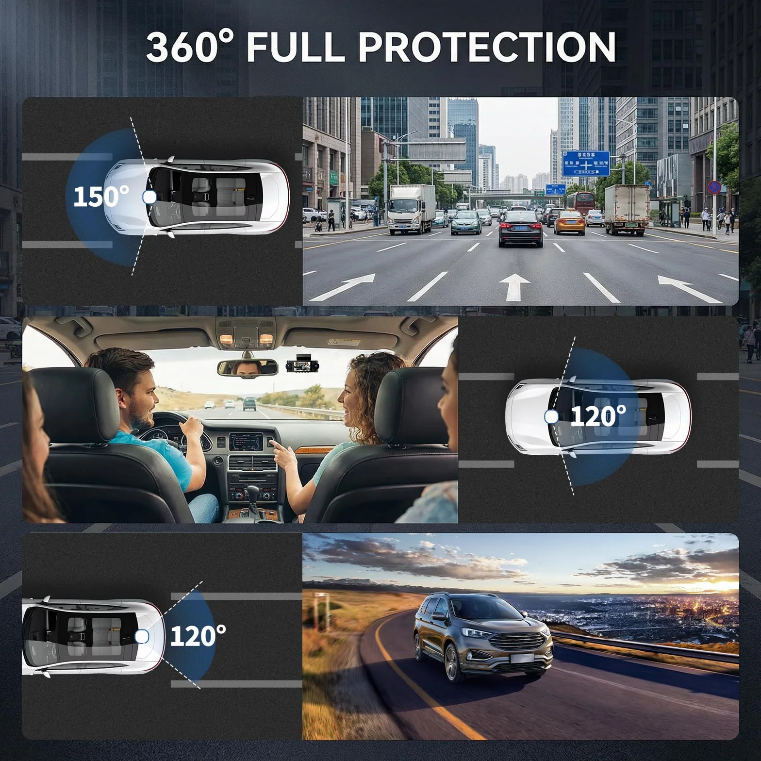 Kamera samochodowa 360 stopni, 4-kanałowa kamera przednia retro i wewnętrzna z GPS i 5G WiFi, 2K + 3 x 1080P, 3-calowy ekran IPS, noktowizor, tryb parkowania 24/7, czujnik G