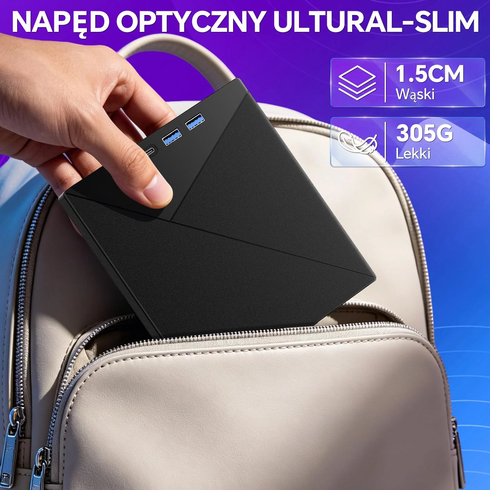 Zewnętrzny napęd CD/DVD Przenośna Nagrywarka Odtwarzacz 7 w 1 | Interfejsem USB 3.0 i Type-C oraz Czytnikiem kart SD/TF i Hubem USB Kompatybilny z Mac/Linux/PC/Laptopa/Windows