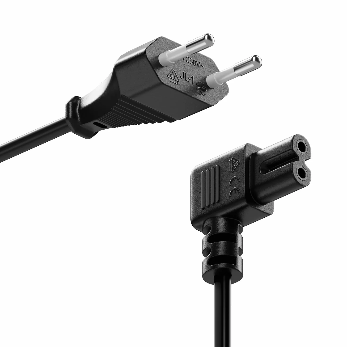 deleyCON 7,5m Kabel Zasilający Przewód Prądu Wtyk Typ C Euro na Gniazdo C7 90° Kątowy Euro Przewód Zasilania do Urządzeń Małych TV Blu-Ray Sprzęt Domowy Zasilacze - Czarny