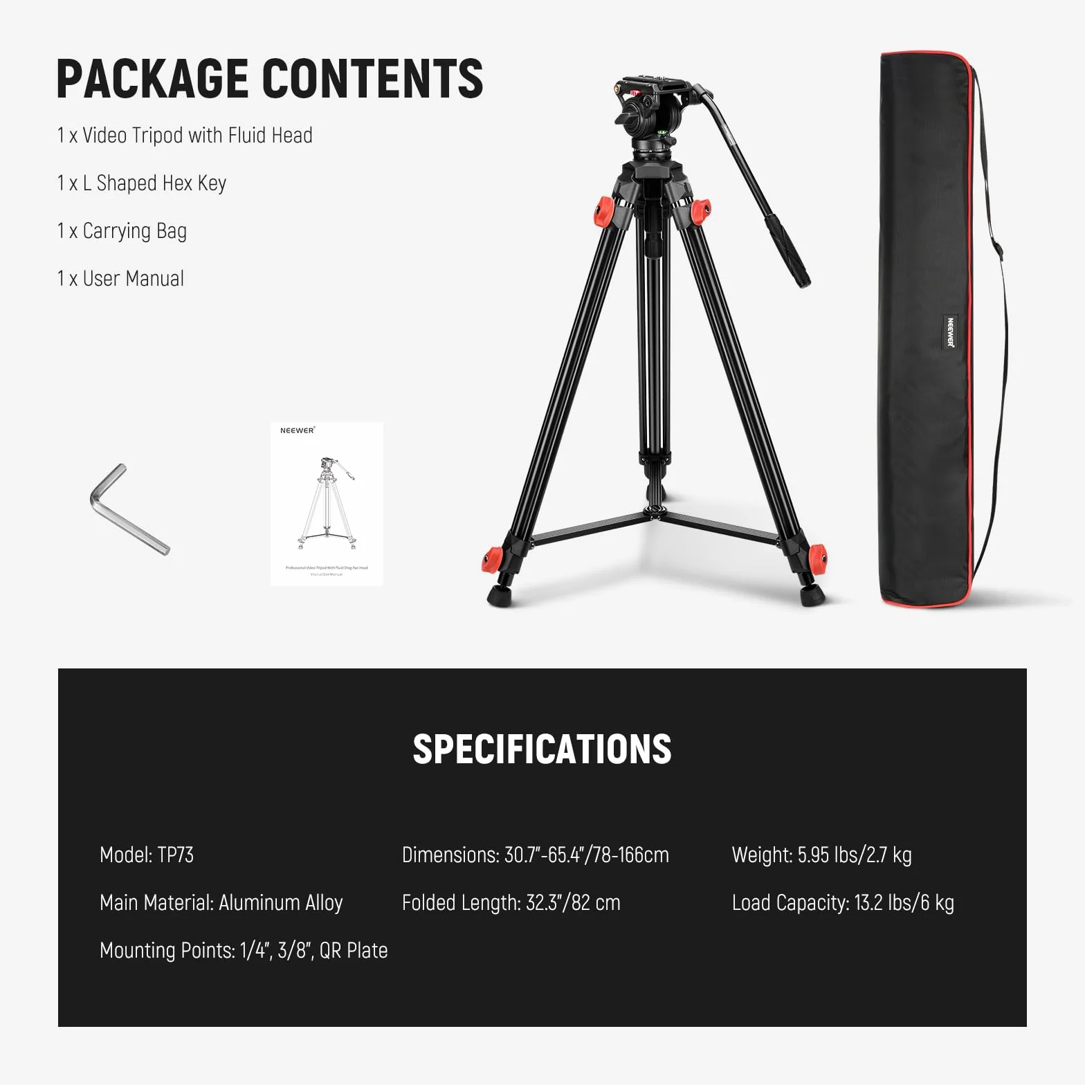 NEEWER Płynna głowica statywu kamery, wytrzymały lekki kompaktowy przenośny uchwyt podróżny do DSLR Kamery kompatybilne z dji gimbals kompatybilny z płytami Manfrotto QR, obciążenie, maks. 13,2 funta
