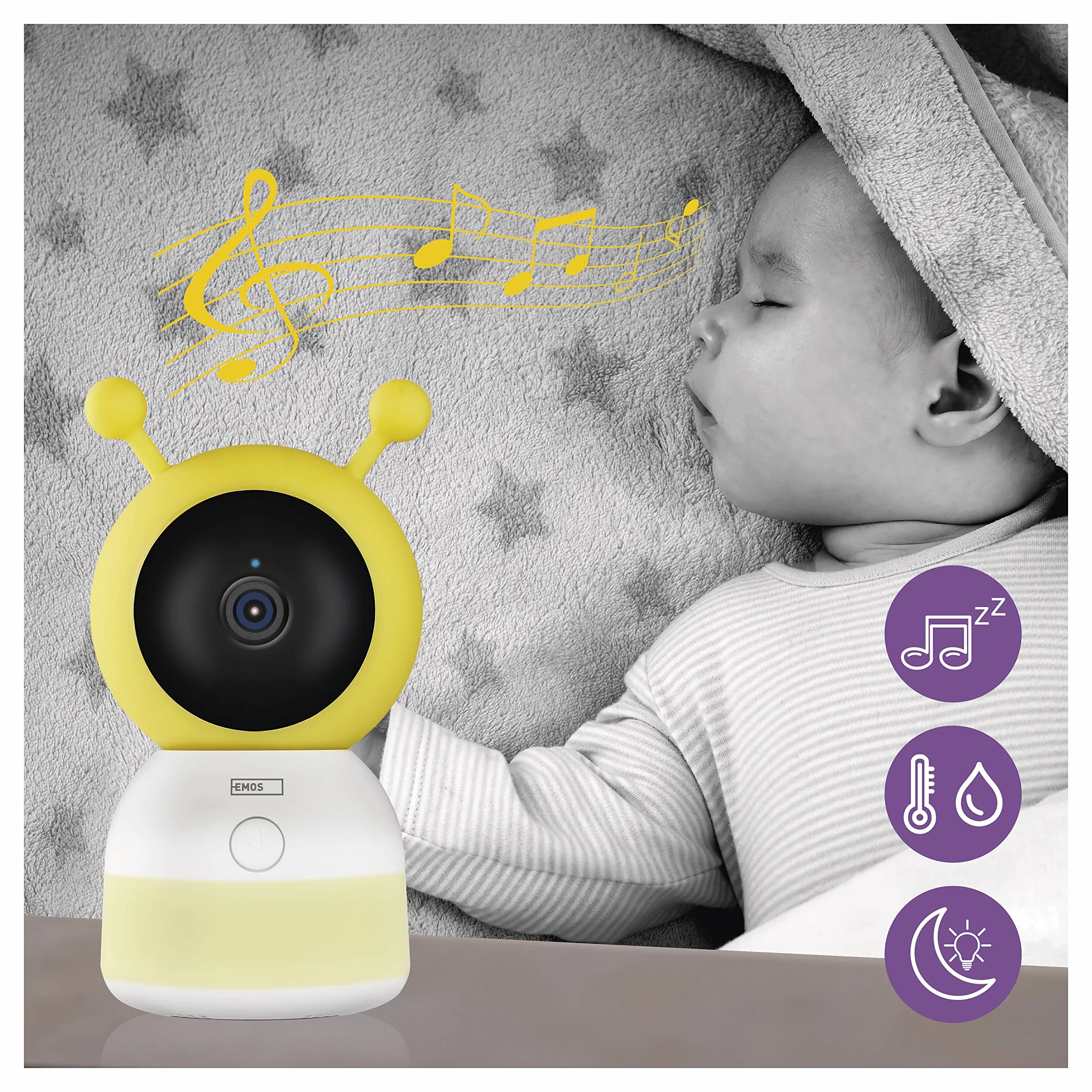 EMOS GoSmart elektroniczna niania IP-500 Guard z 5-calowym monitorem LCD i akumulatorem 3000 mAh, WiFi i aplikacją, obrotowa, regulacja ostrości, 2-drożne audio, widoczność w nocy na podczerwień,
