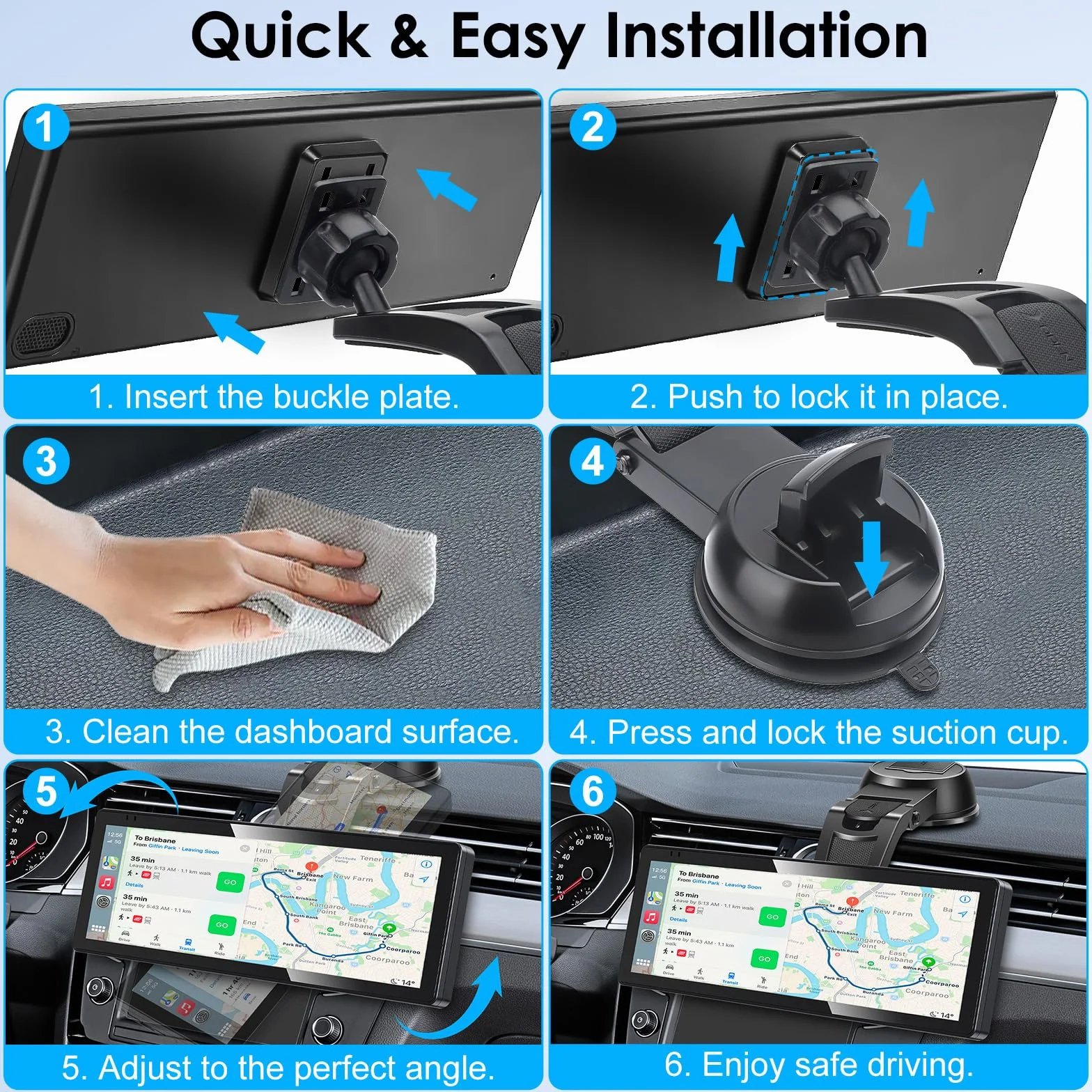 EEEKit Uchwyt samochodowy z przyssawką do ekranu CarPlay, obracany 360°, na deskę rozdzielczą, 17.8-25.4 cm