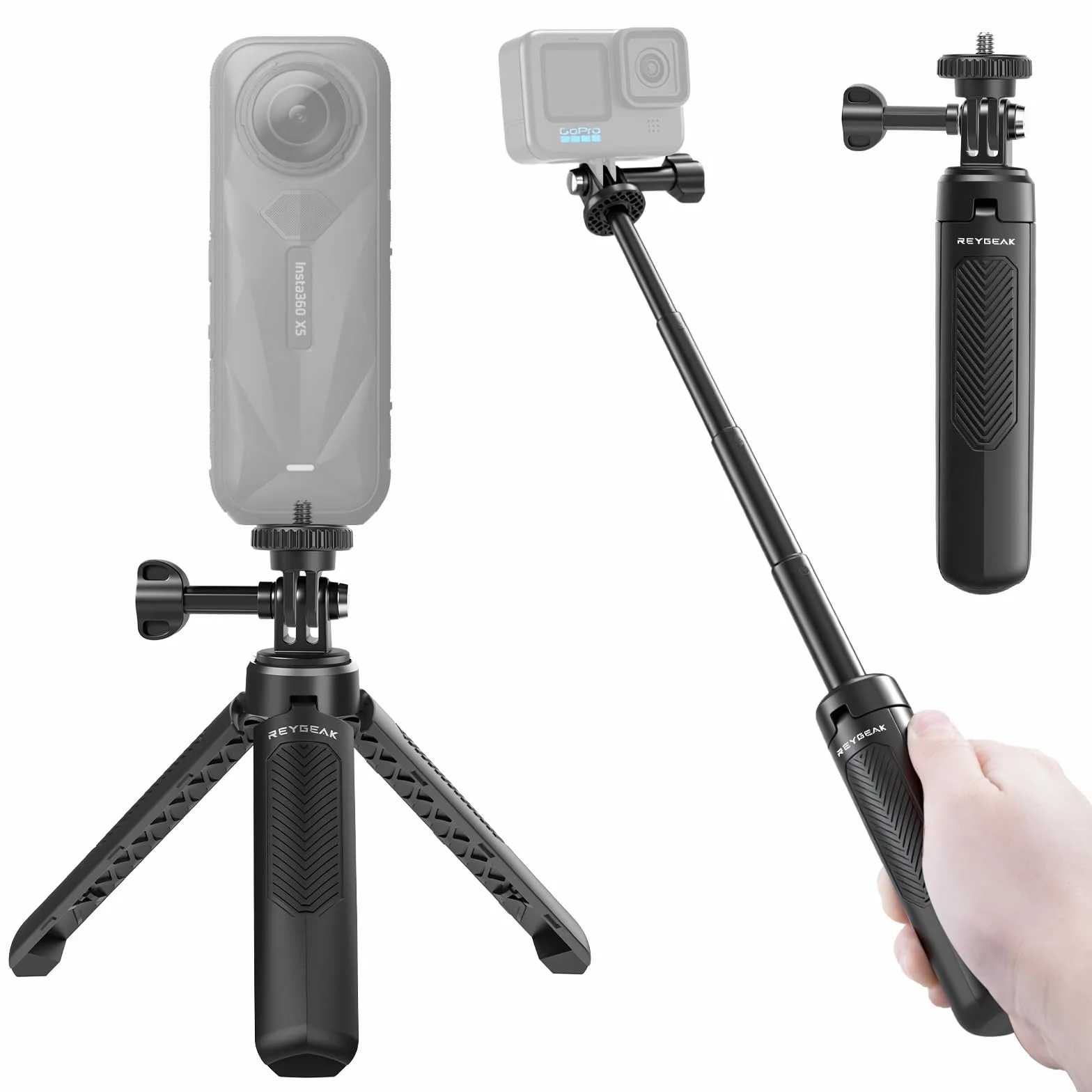 REYGEAK 40 cm statyw do selfie do GoPro, 2 w 1 mini statyw uchwyt do DJI Osmo Pocket 3, GoPro Hero 13/12/11/10/9/Max, Osmo Action 5 Pro/4, Insta-360 X5/X4