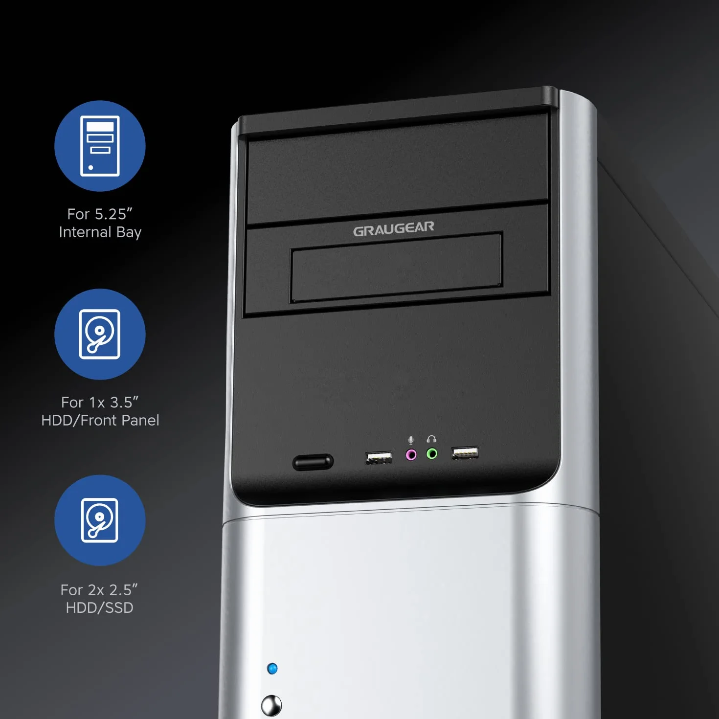 GRAUGEAR | ramka montażowa do 2 x 2,5 cala HDD/SSD i 1 x 3,5-calowych dysków HDD na 5,25 cala | osłona przednia 5,25" | G-CV-235T525