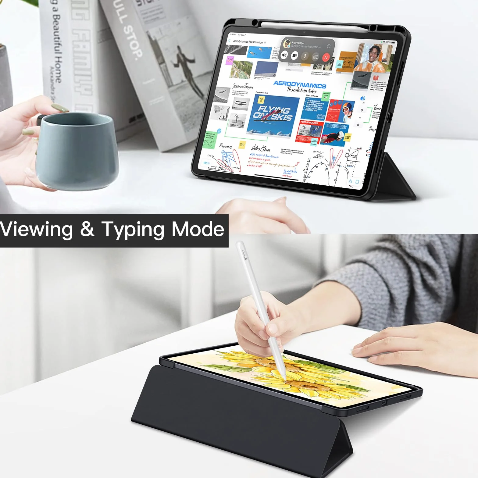 JETech Etui dla iPad Air 13 Cala M4/M3/M2 (2026/2025/2024) z Pencil Uchwyt, Przejaśniać Przezroczyste Tylna Skorupa Smukłą Podstawkę Odporny na Wstrząsy Osłoną Tabletu (Czarny)